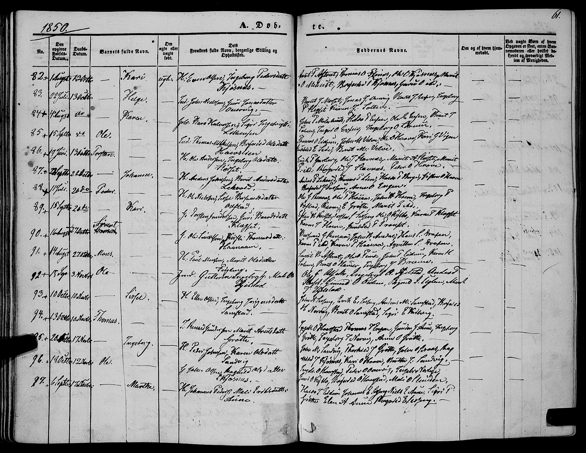 Ministerialprotokoller, klokkerbøker og fødselsregistre - Sør-Trøndelag, AV/SAT-A-1456/695/L1145: Parish register (official) no. 695A06 /1, 1843-1859, p. 61