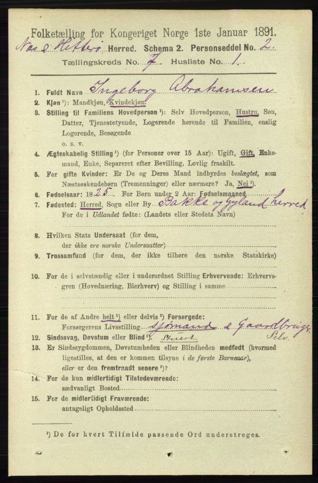 RA, 1891 census for 1043 Hidra og Nes, 1891, p. 2805