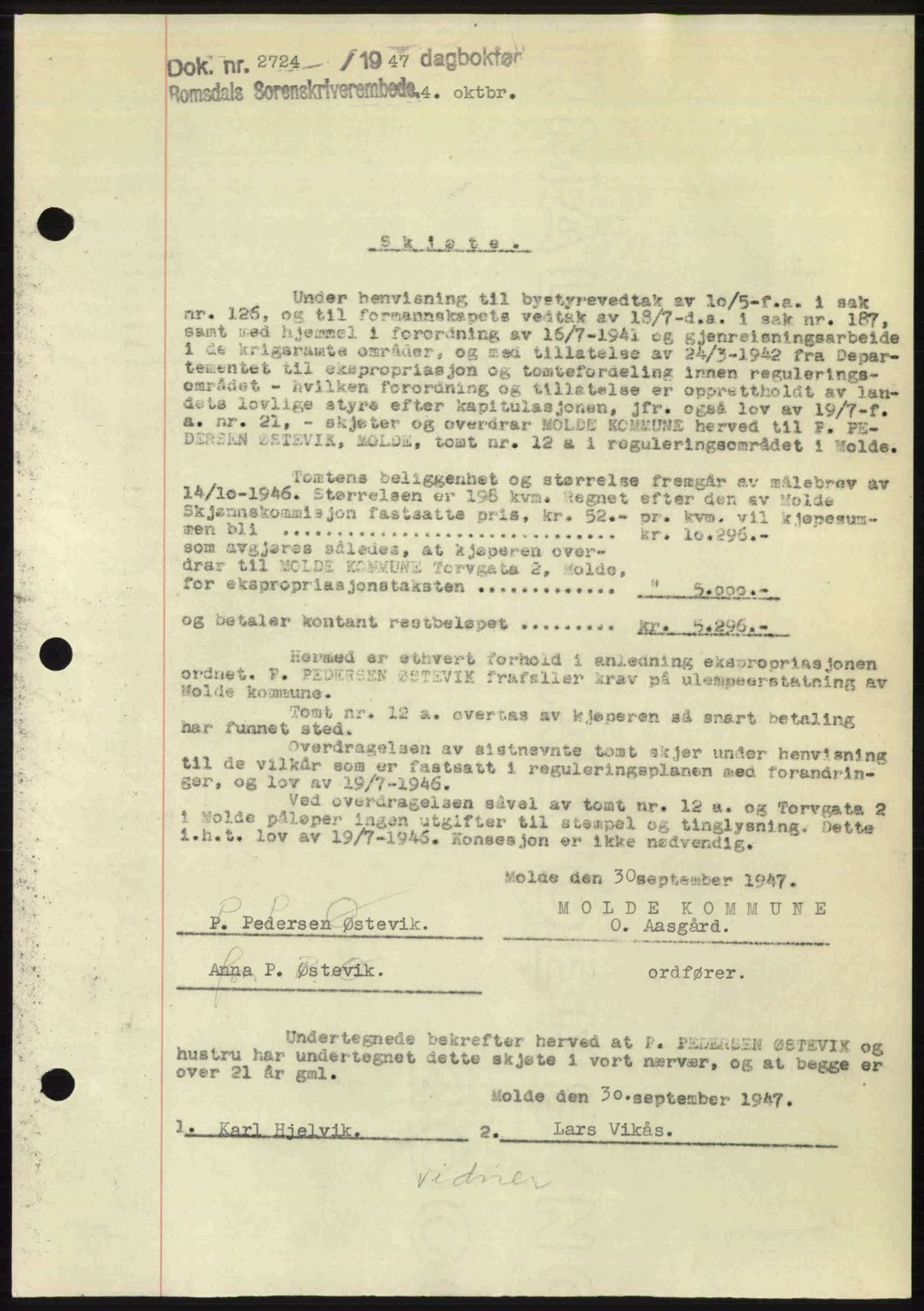 Romsdal sorenskriveri, SAT/A-4149/1/2/2C: Mortgage book no. A24, 1947-1947, Diary no: : 2724/1947
