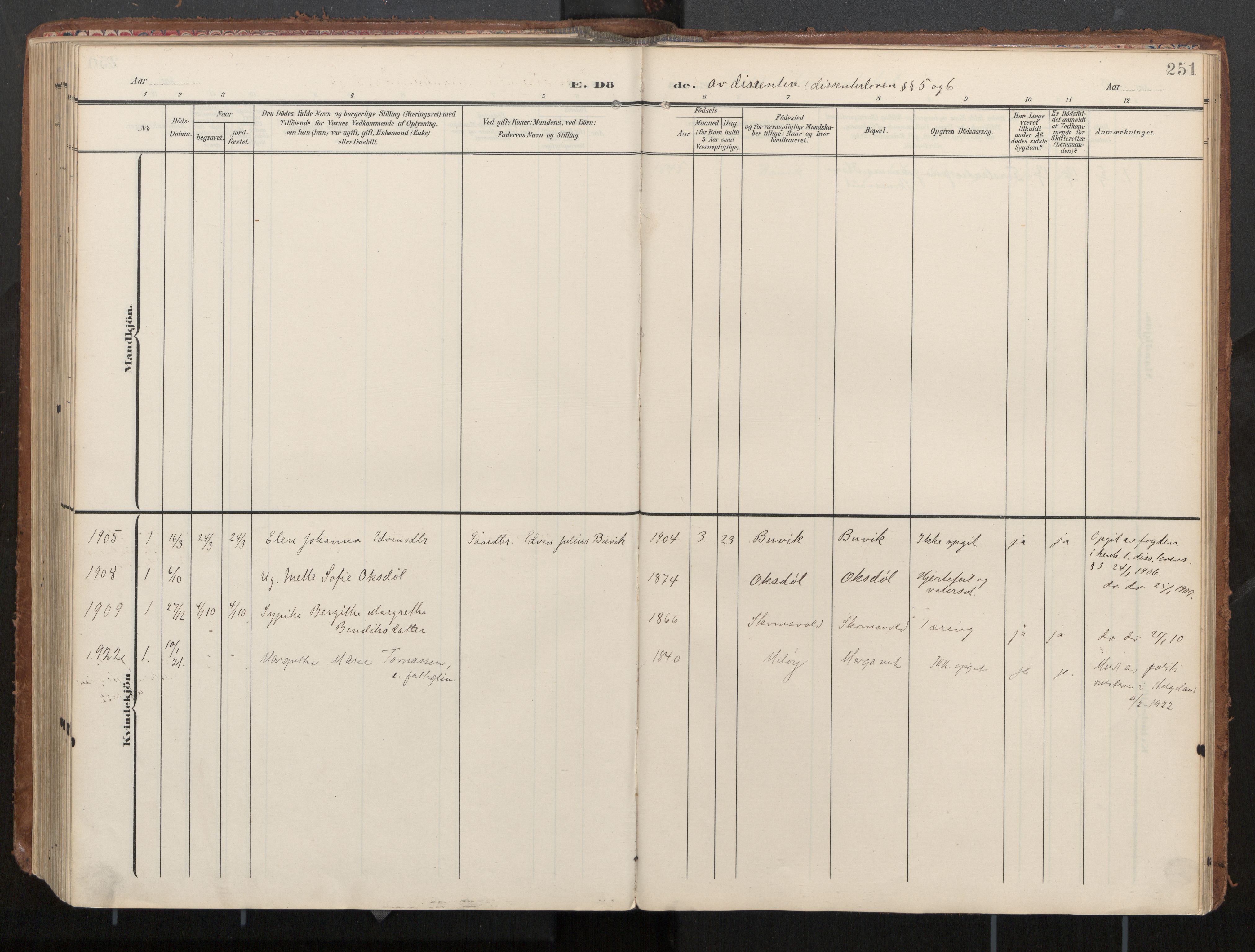 Ministerialprotokoller, klokkerbøker og fødselsregistre - Nord-Trøndelag, SAT/A-1458/774/L0629: Parish register (official), 1904-1926, p. 251