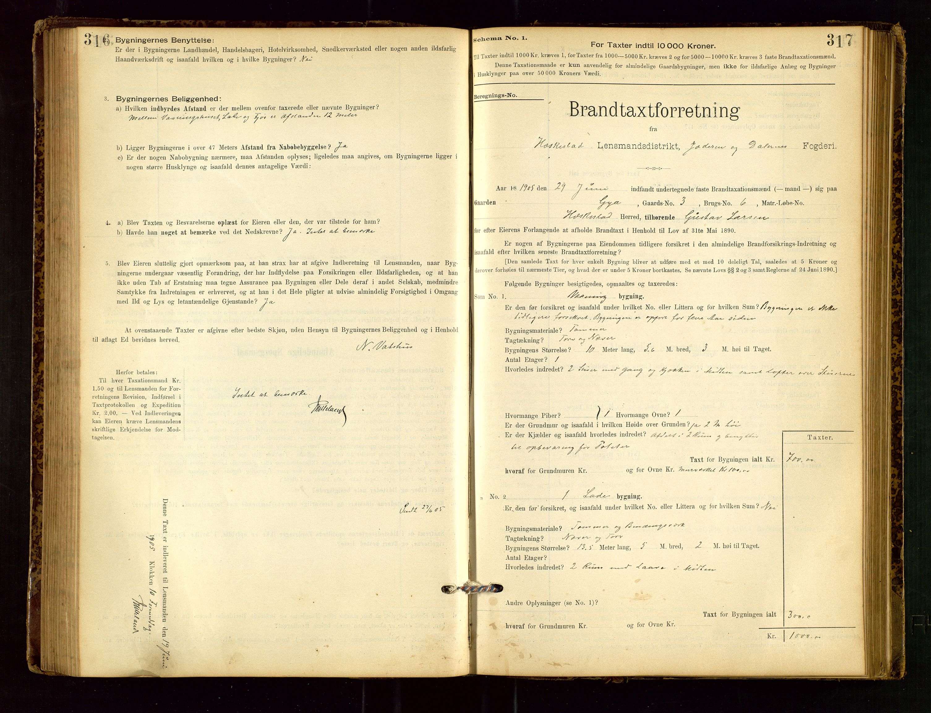 Heskestad lensmannskontor, AV/SAST-A-100304/Gob/L0001: "Brandtaxationsprotokol", 1894-1915, p. 316-317