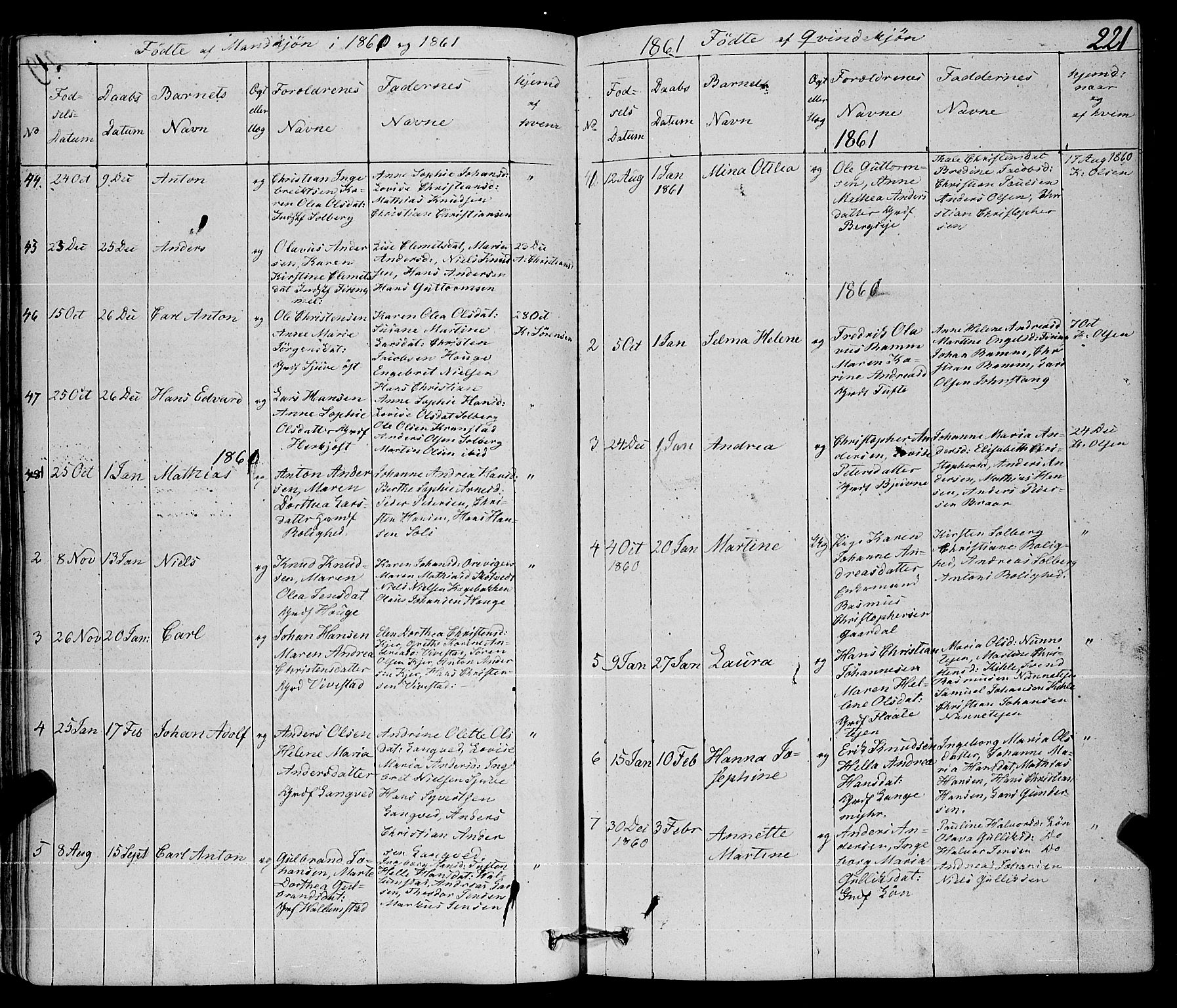 Ramnes kirkebøker, AV/SAKO-A-314/F/Fa/L0005: Parish register (official) no. I 5, 1841-1861, p. 220-221