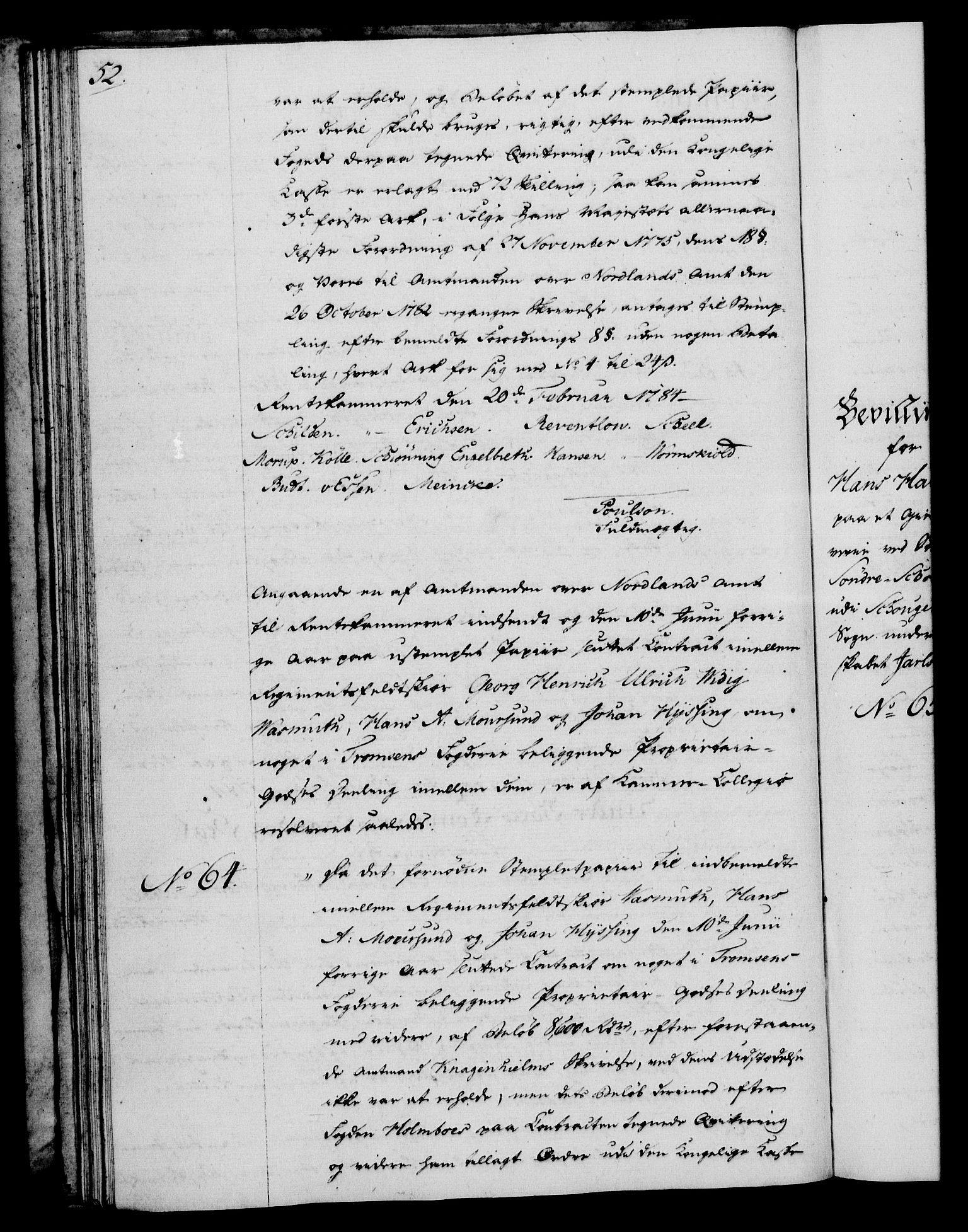 Rentekammeret, Kammerkanselliet, RA/EA-3111/G/Gg/Gga/L0013: Norsk ekspedisjonsprotokoll med register (merket RK 53.13), 1784-1787, p. 52