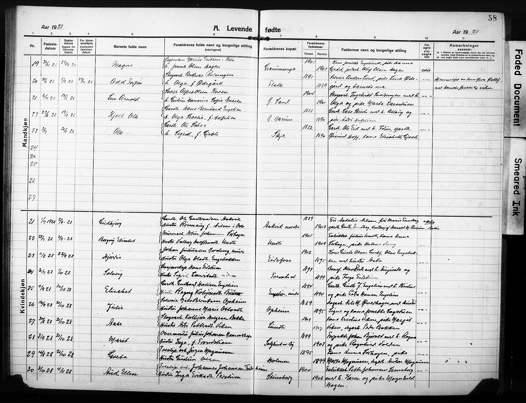 Søndre Land prestekontor, AV/SAH-PREST-122/L/L0007: Parish register (copy) no. 7, 1915-1932, p. 58