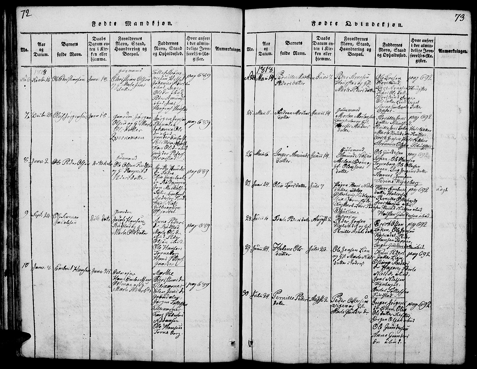 Elverum prestekontor, AV/SAH-PREST-044/H/Ha/Hab/L0001: Parish register (copy) no. 1, 1815-1829, p. 72-73