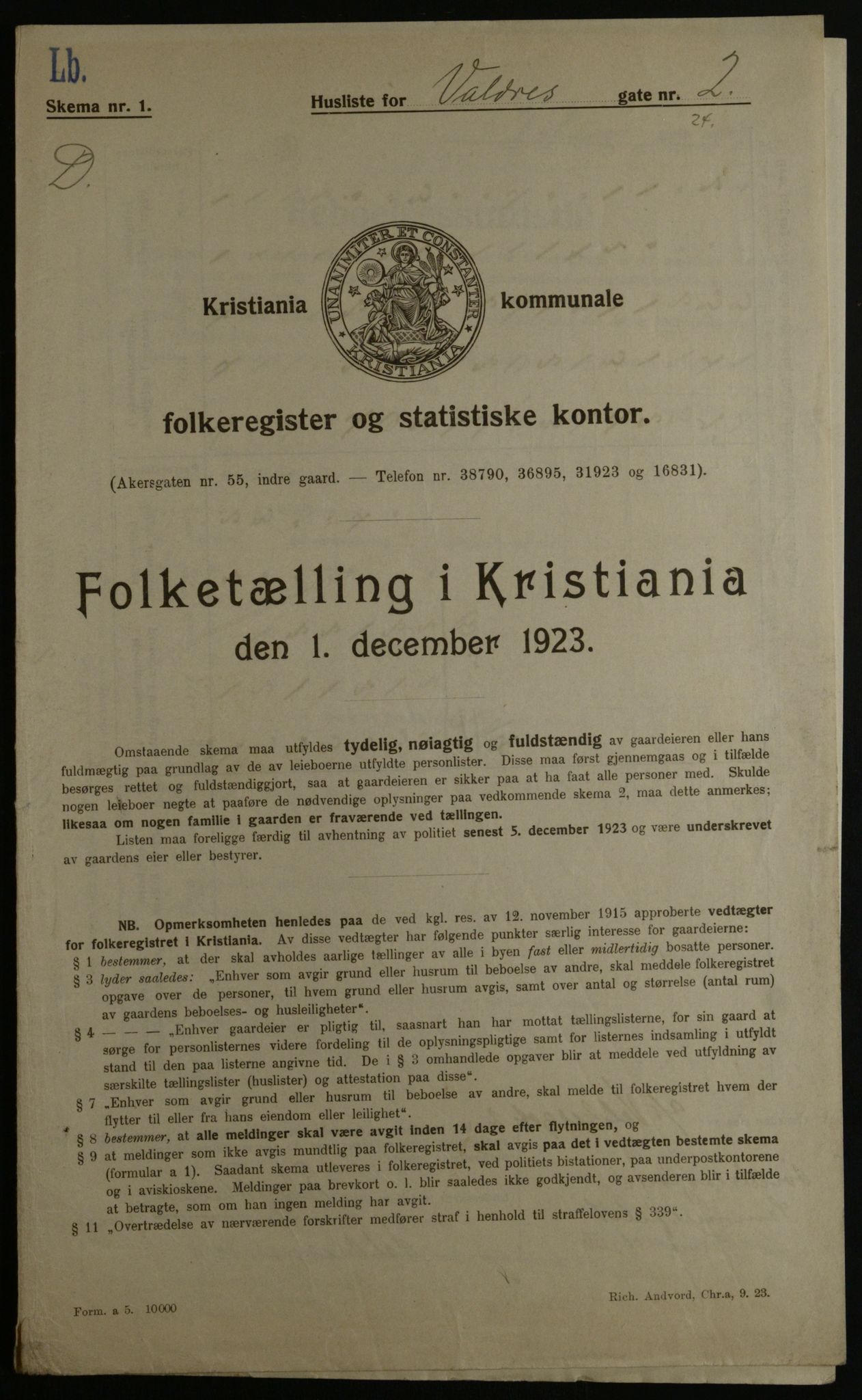OBA, Municipal Census 1923 for Kristiania, 1923, p. 134342