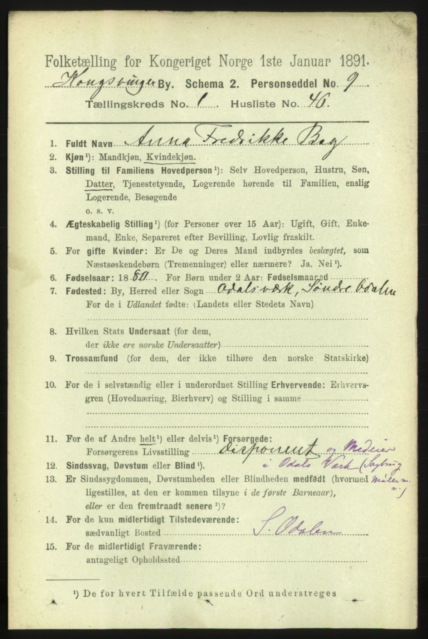 RA, 1891 census for 0402 Kongsvinger, 1891, p. 778