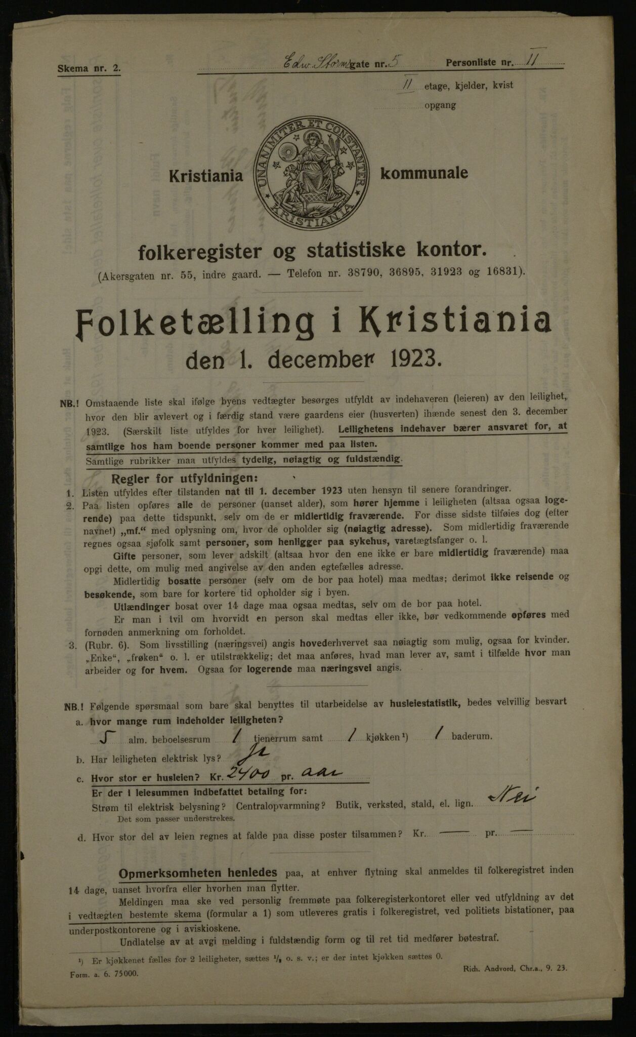 OBA, Municipal Census 1923 for Kristiania, 1923, p. 20938