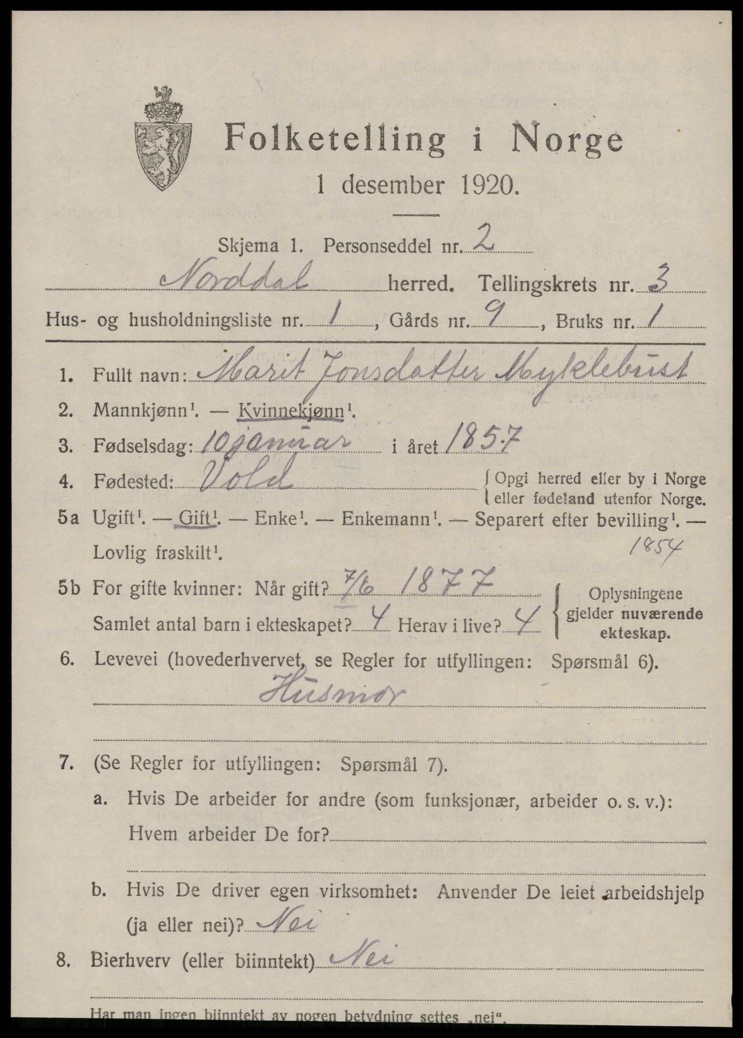 SAT, 1920 census for Norddal, 1920, p. 1973