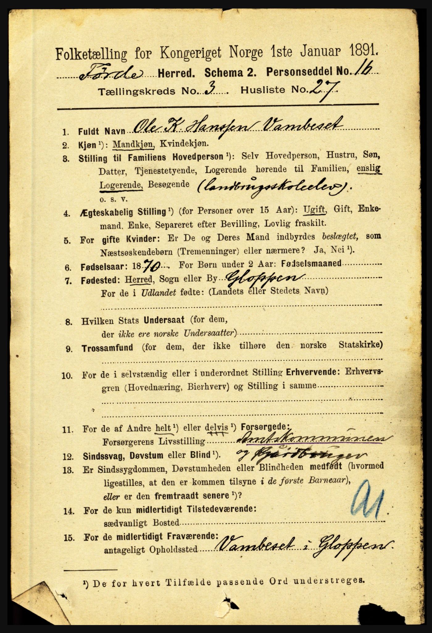 RA, 1891 census for 1432 Førde, 1891, p. 997