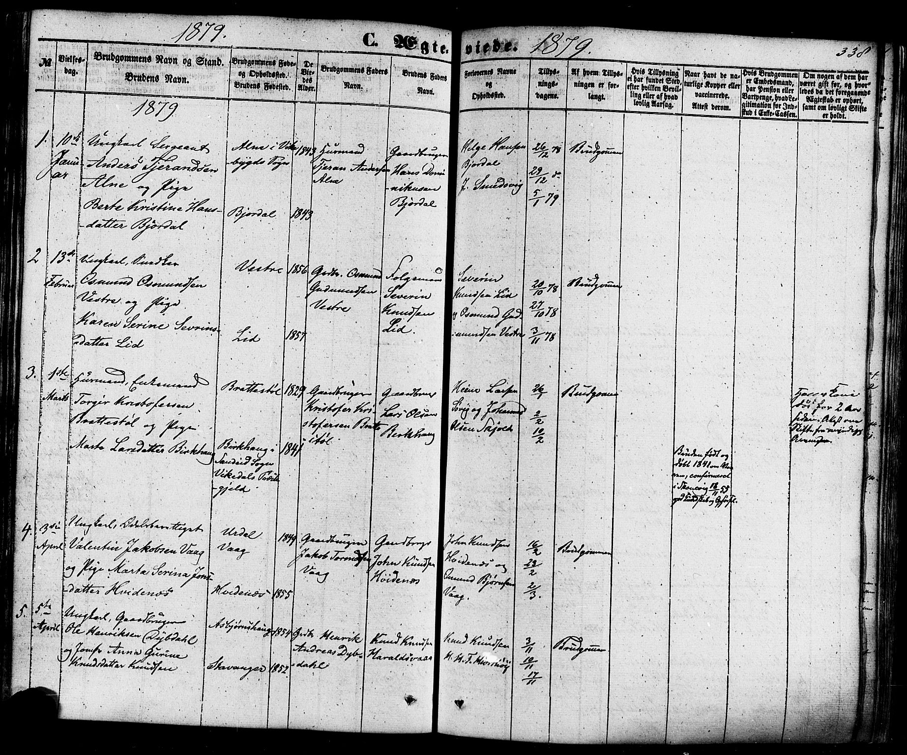 Skjold sokneprestkontor, AV/SAST-A-101847/H/Ha/Haa/L0008: Parish register (official) no. A 8, 1856-1882, p. 338