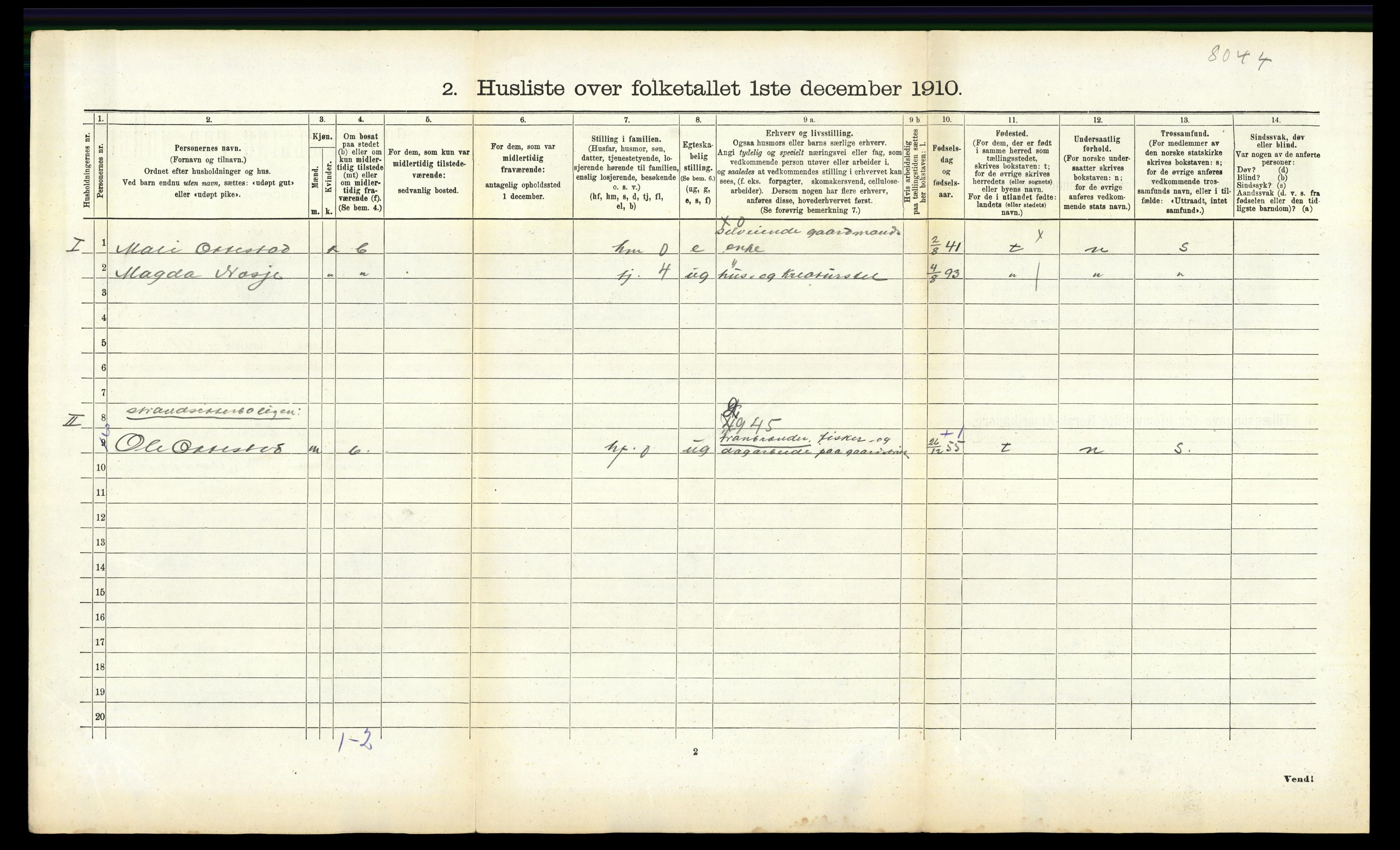 RA, 1910 census for Veøy, 1910, p. 695