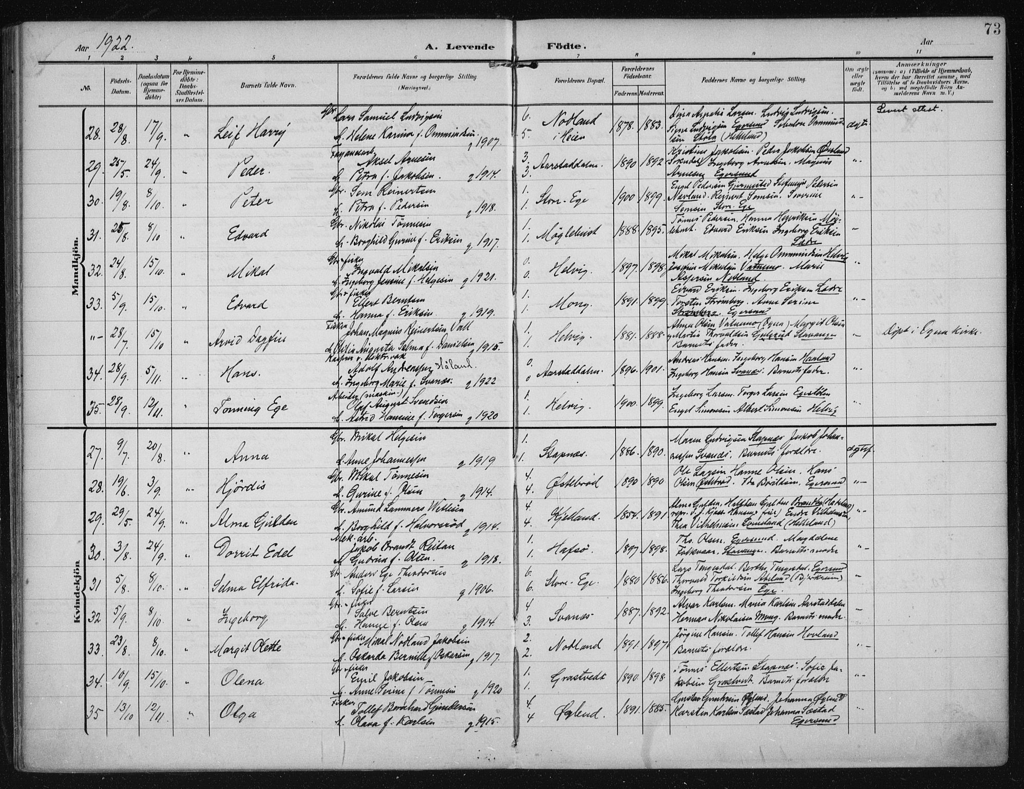 Eigersund sokneprestkontor, AV/SAST-A-101807/S08/L0021: Parish register (official) no. A 20, 1906-1928, p. 73