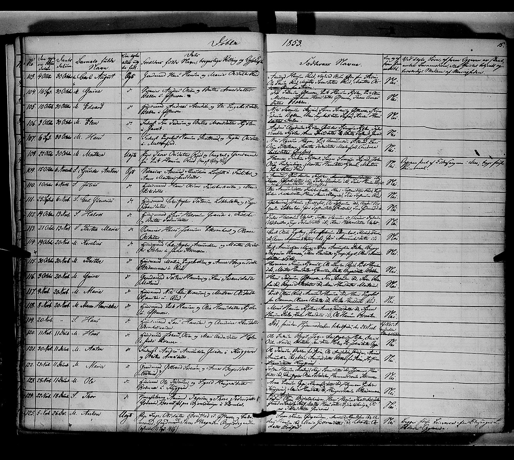 Nord-Odal prestekontor, AV/SAH-PREST-032/H/Ha/Haa/L0003: Parish register (official) no. 3, 1851-1865, p. 15