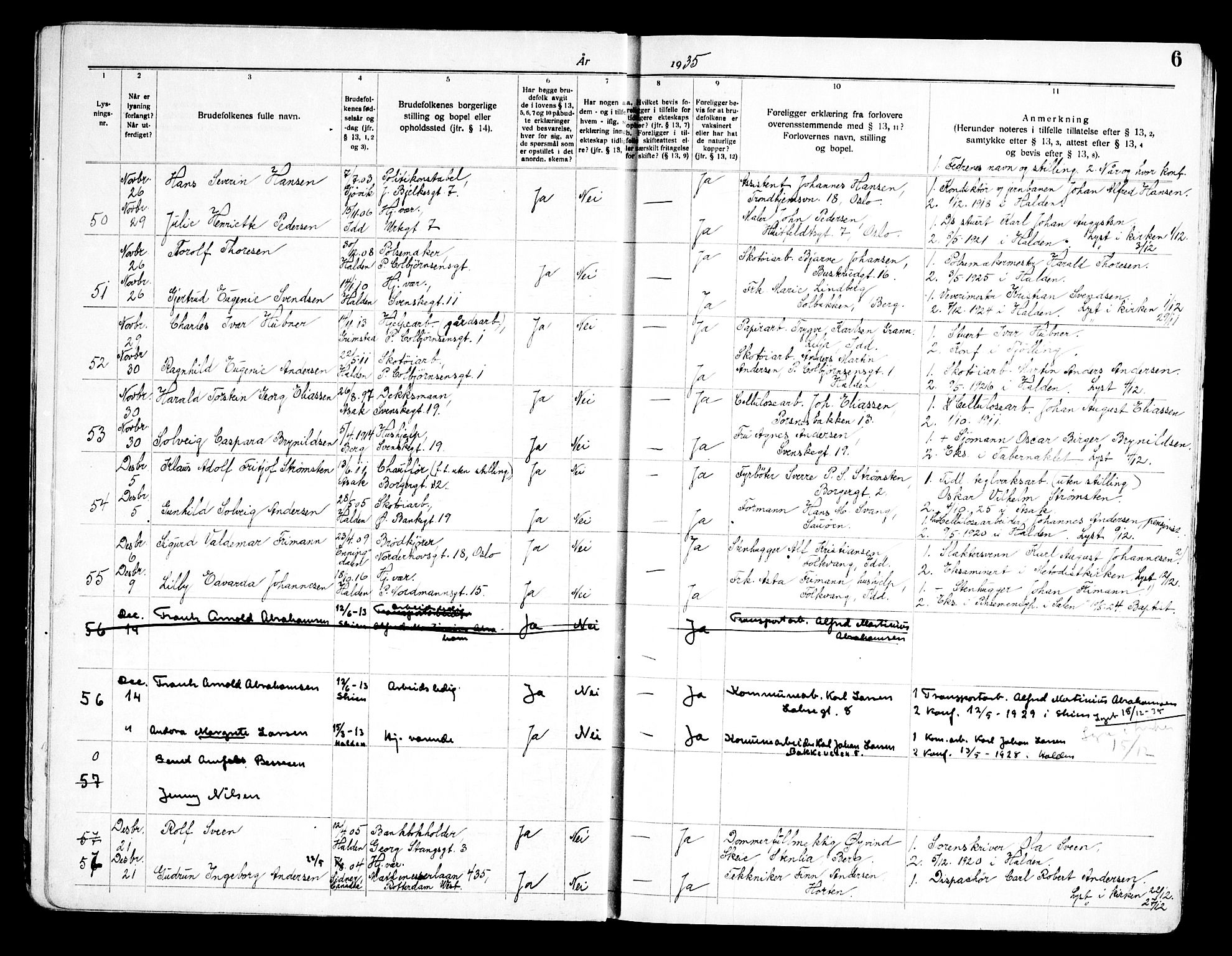 Halden prestekontor Kirkebøker, AV/SAO-A-10909/H/Ha/L0002: Banns register no. I 2, 1935-1949, p. 6
