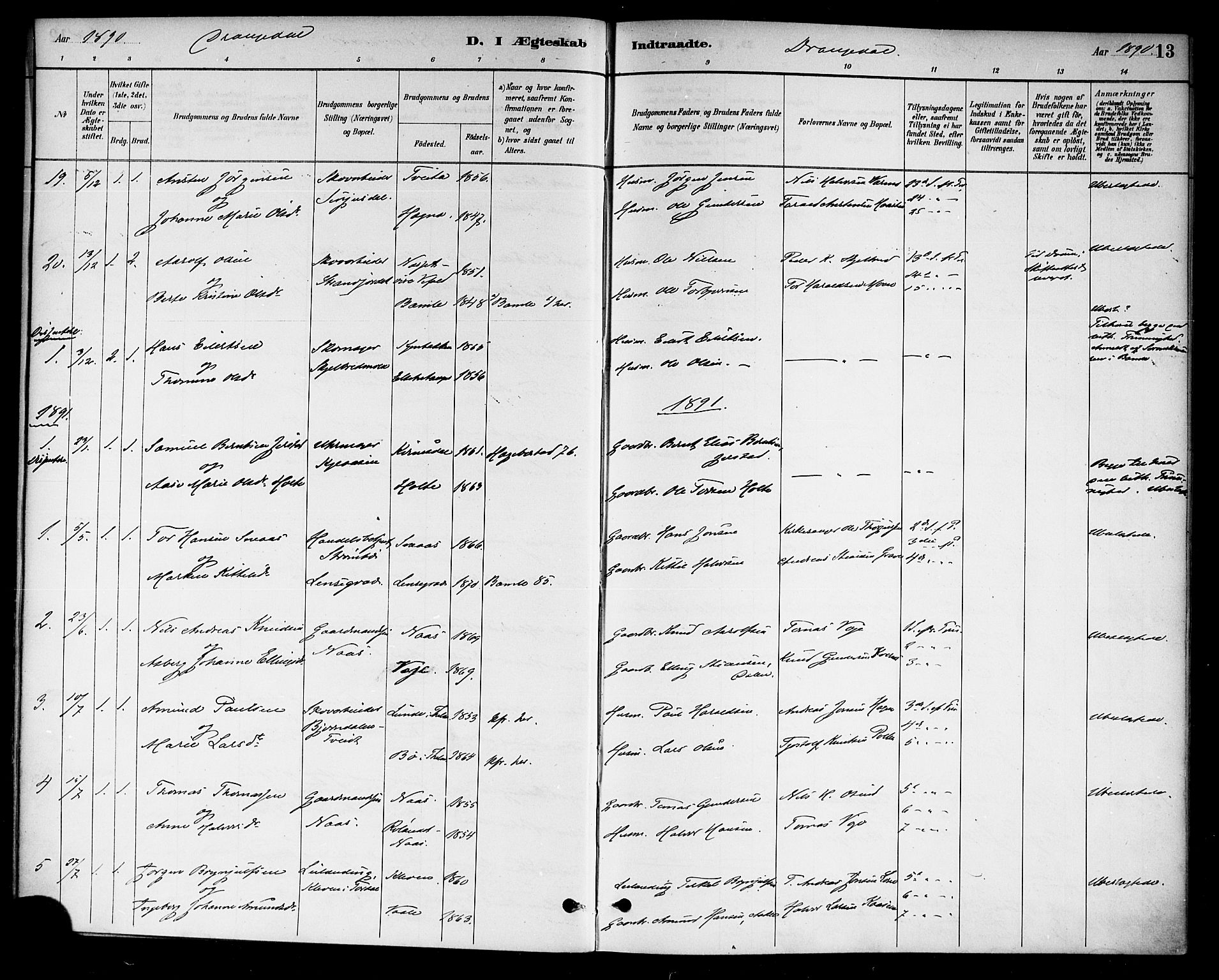 Drangedal kirkebøker, SAKO/A-258/F/Fa/L0011: Parish register (official) no. 11 /1, 1885-1894, p. 13