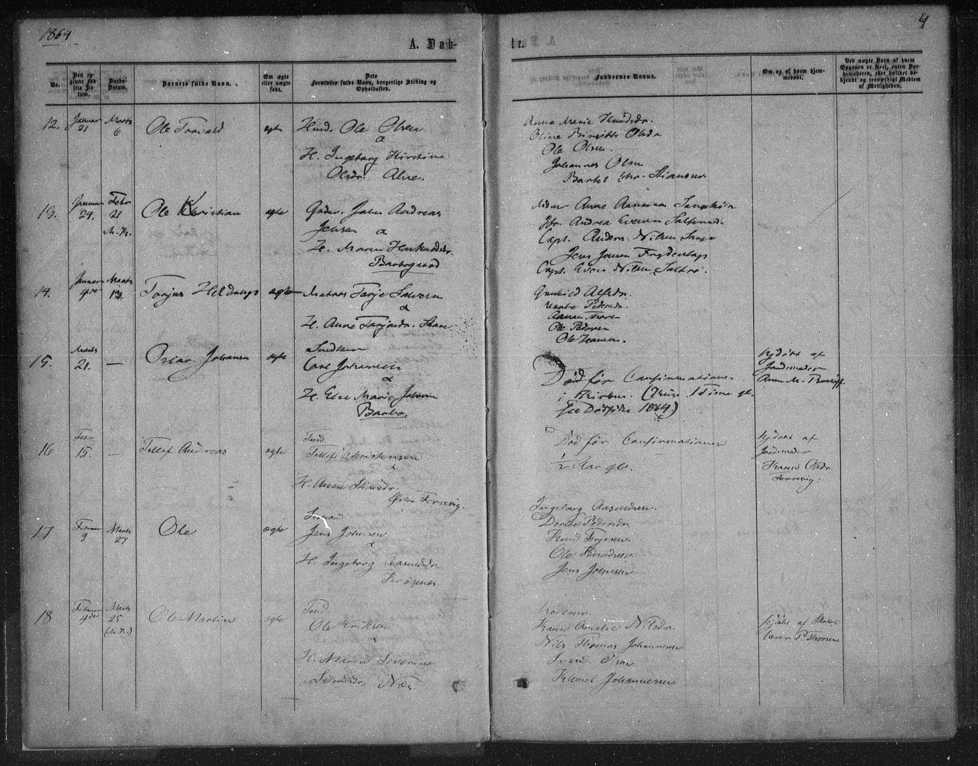 Tromøy sokneprestkontor, AV/SAK-1111-0041/F/Fa/L0007: Parish register (official) no. A 7, 1864-1869, p. 4