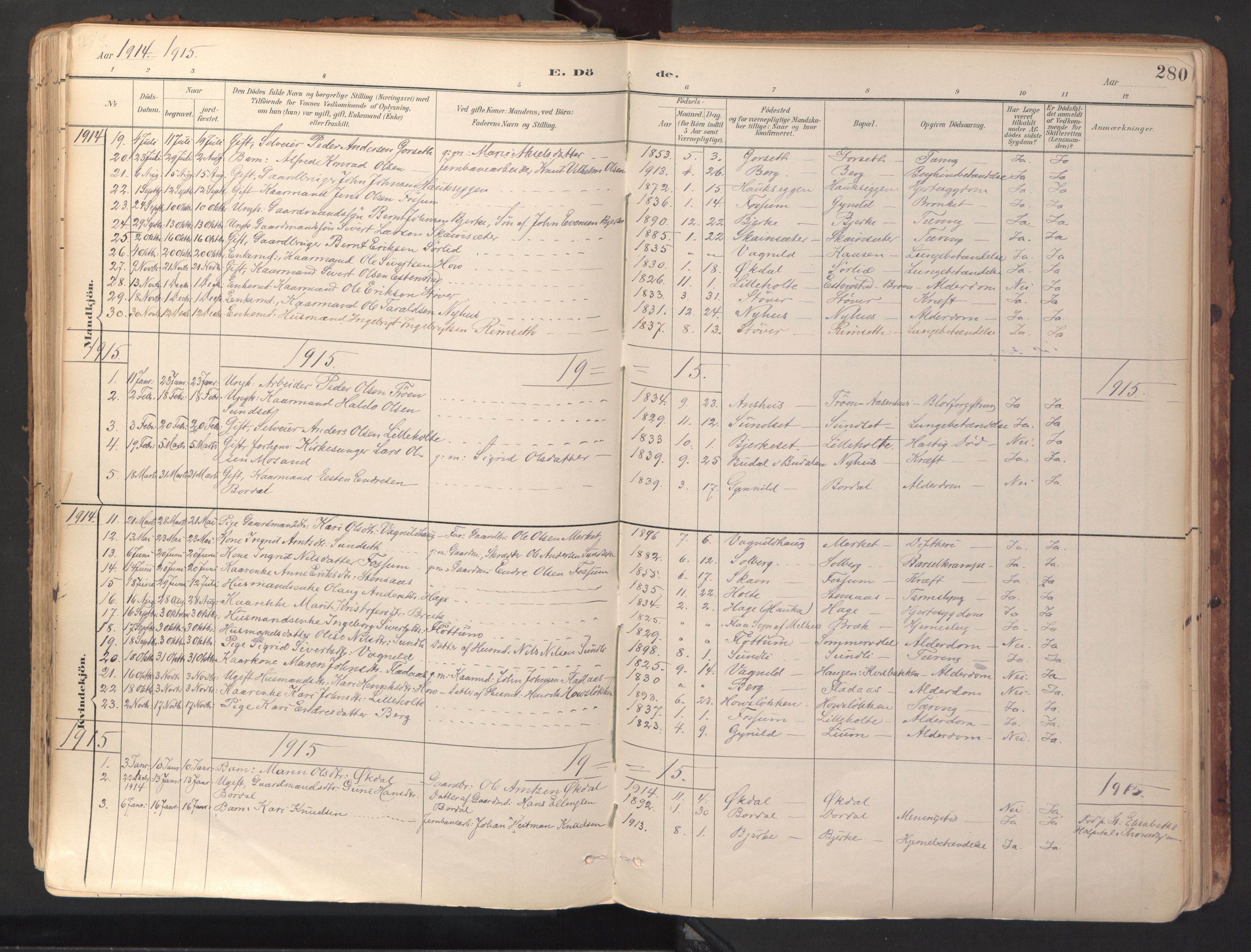 Ministerialprotokoller, klokkerbøker og fødselsregistre - Sør-Trøndelag, SAT/A-1456/689/L1041: Parish register (official) no. 689A06, 1891-1923, p. 280