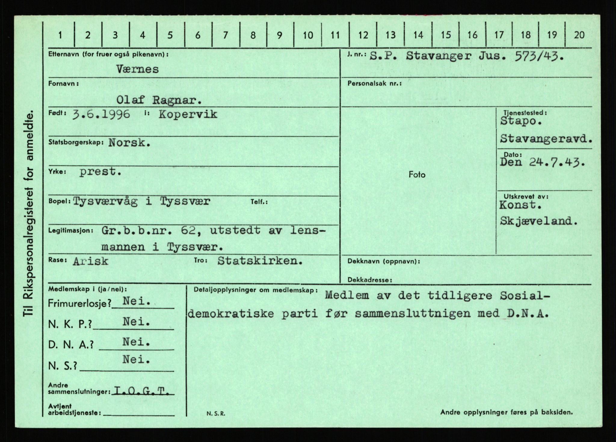 Statspolitiet - Hovedkontoret / Osloavdelingen, AV/RA-S-1329/C/Ca/L0016: Uberg - Øystese, 1943-1945, p. 1530