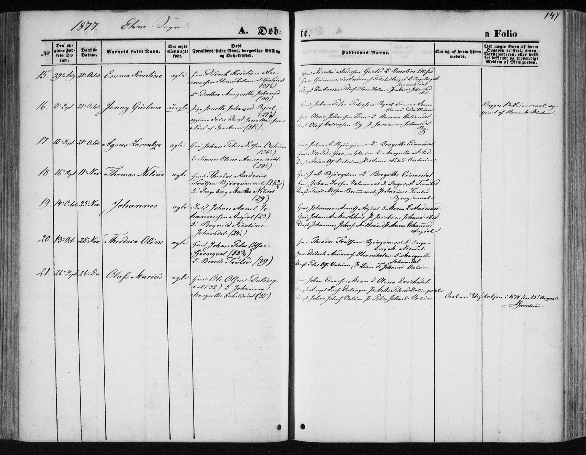 Ministerialprotokoller, klokkerbøker og fødselsregistre - Nord-Trøndelag, AV/SAT-A-1458/717/L0158: Parish register (official) no. 717A08 /2, 1863-1877, p. 147