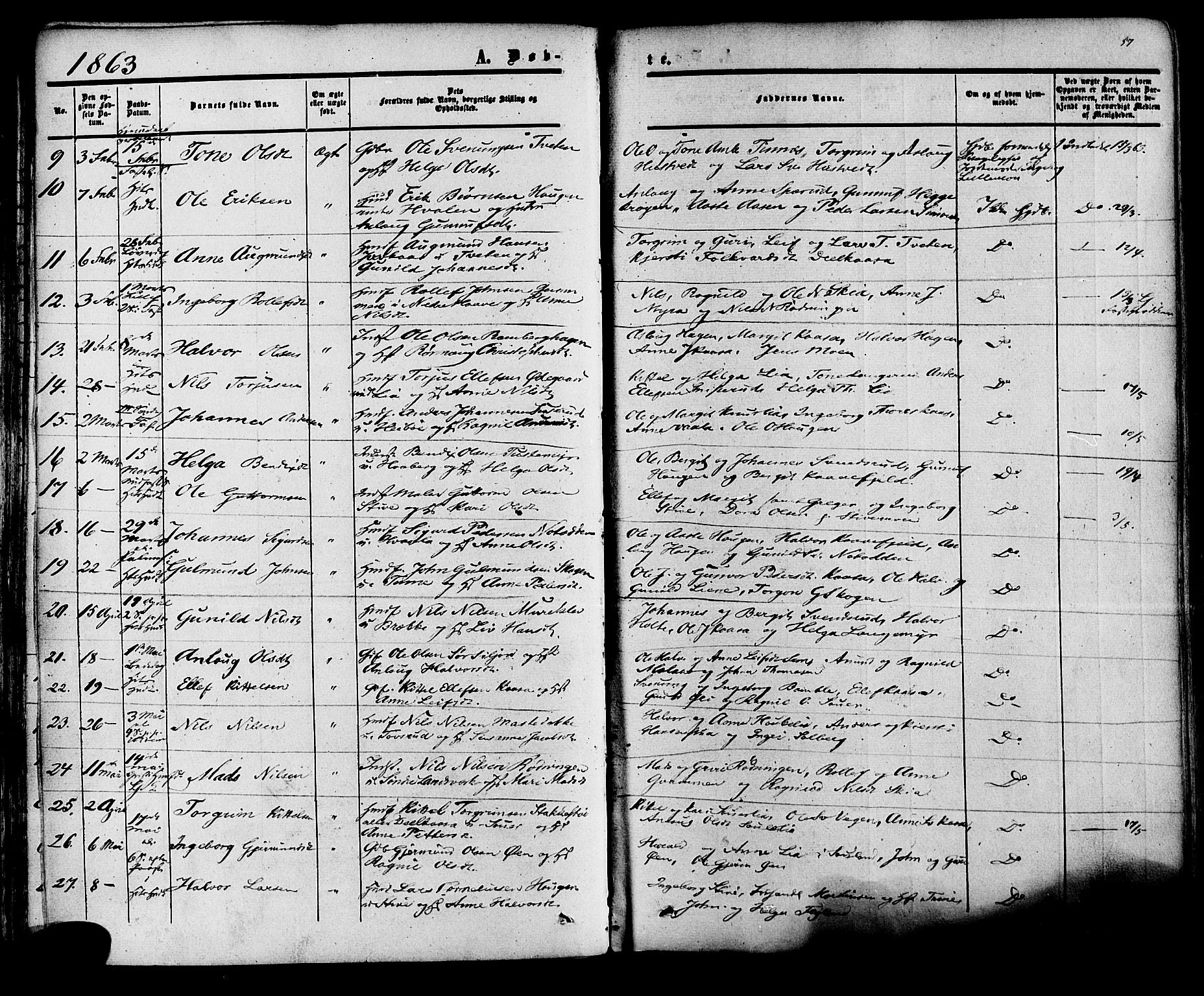Heddal kirkebøker, SAKO/A-268/F/Fa/L0007: Parish register (official) no. I 7, 1855-1877, p. 57