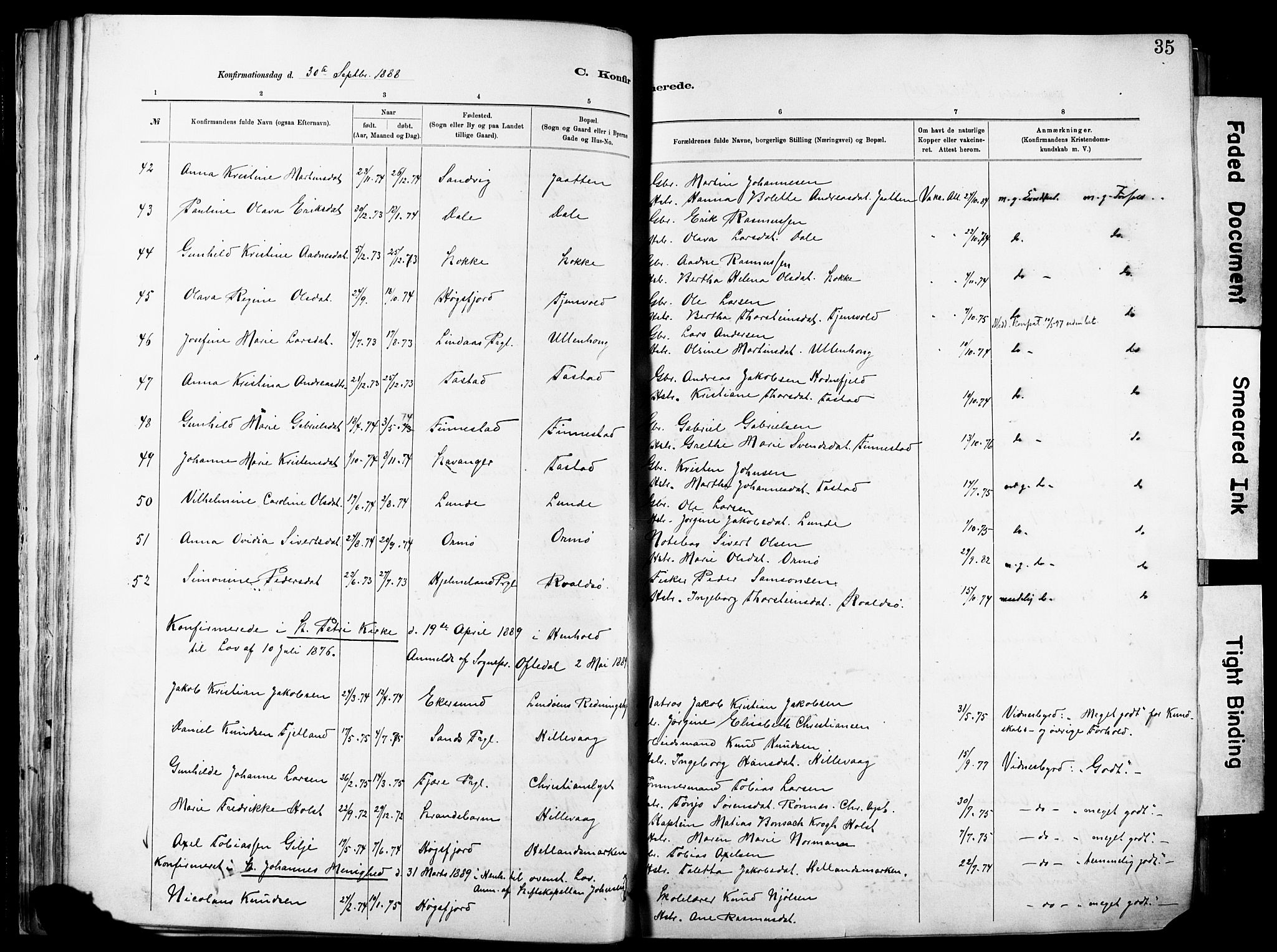 Hetland sokneprestkontor, SAST/A-101826/30/30BA/L0012: Parish register (official) no. A 12, 1882-1912, p. 35