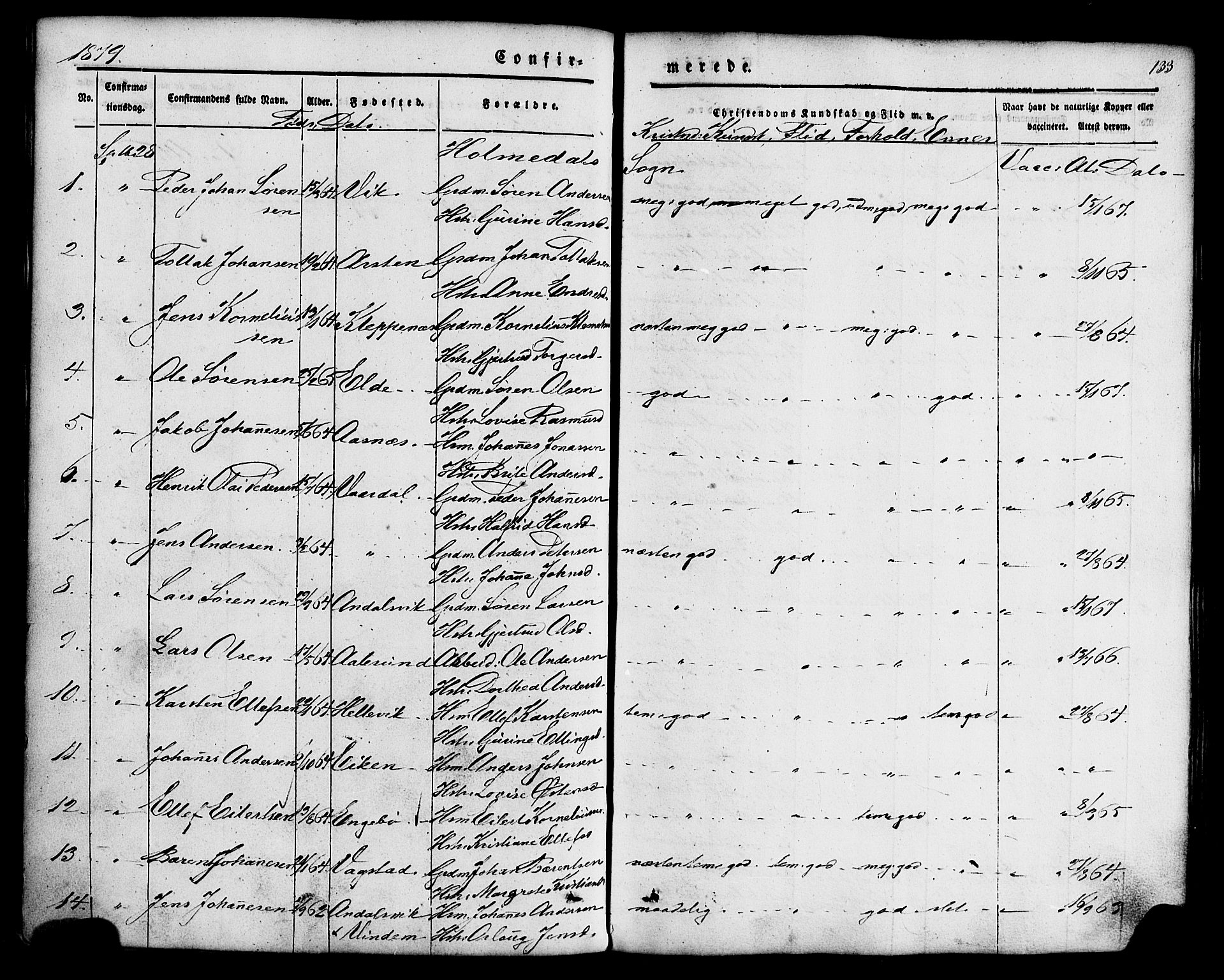 Fjaler sokneprestembete, SAB/A-79801/H/Haa/Haaa/L0008: Parish register (official) no. A 8, 1850-1886, p. 133