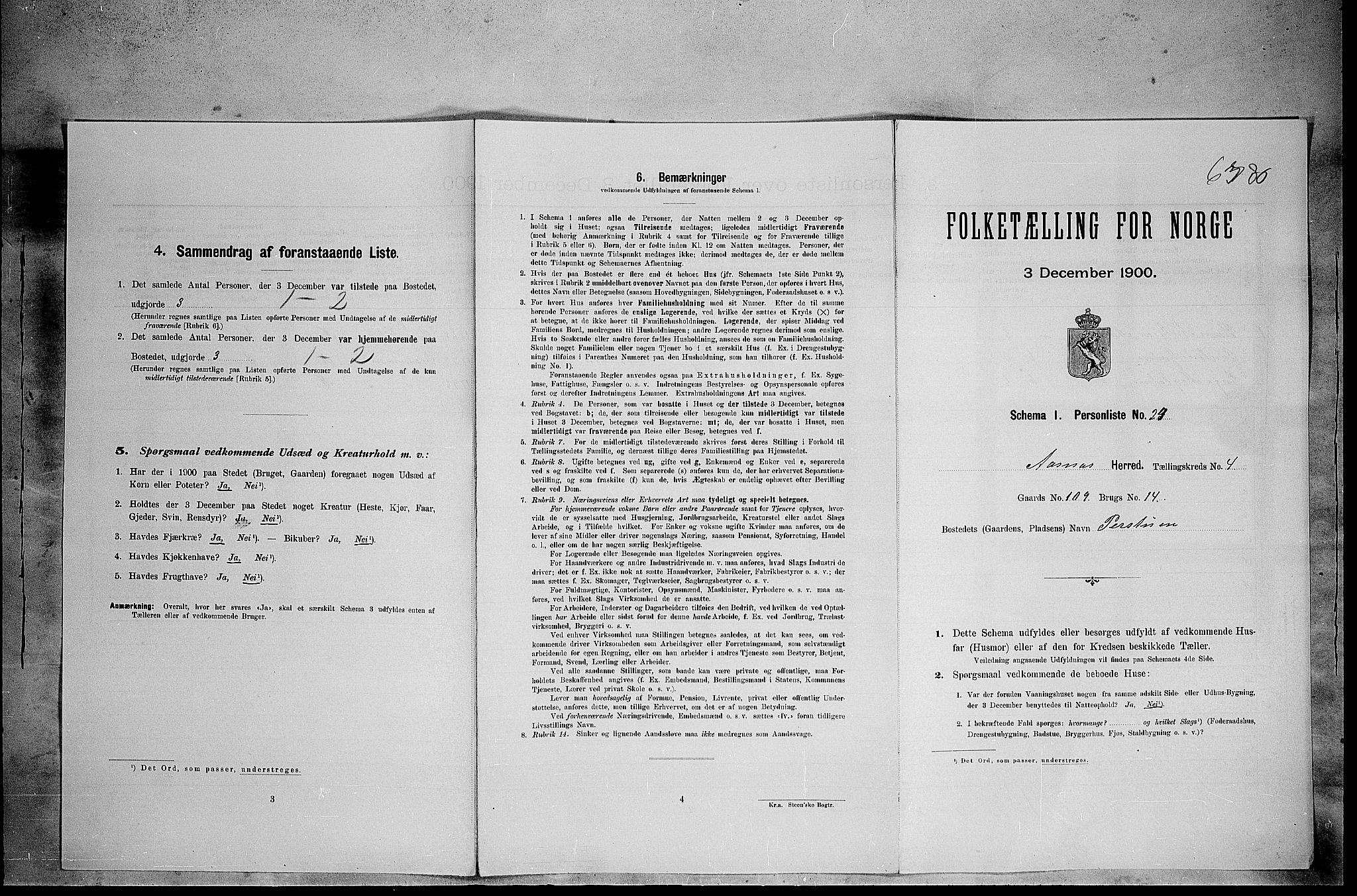 SAH, 1900 census for Åsnes, 1900, p. 612