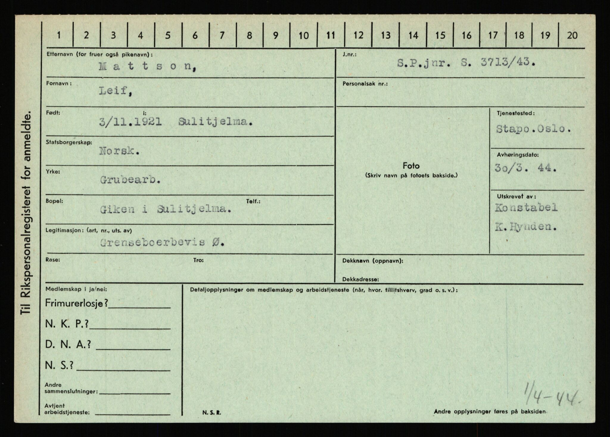 Statspolitiet - Hovedkontoret / Osloavdelingen, AV/RA-S-1329/C/Ca/L0010: Lind - Moksnes, 1943-1945, p. 3437