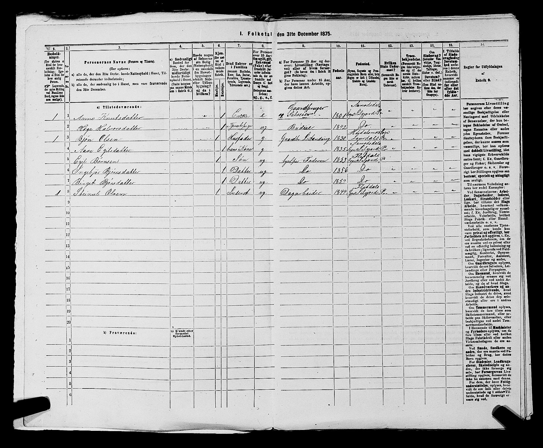 SAKO, 1875 census for 0828P Seljord, 1875, p. 1117