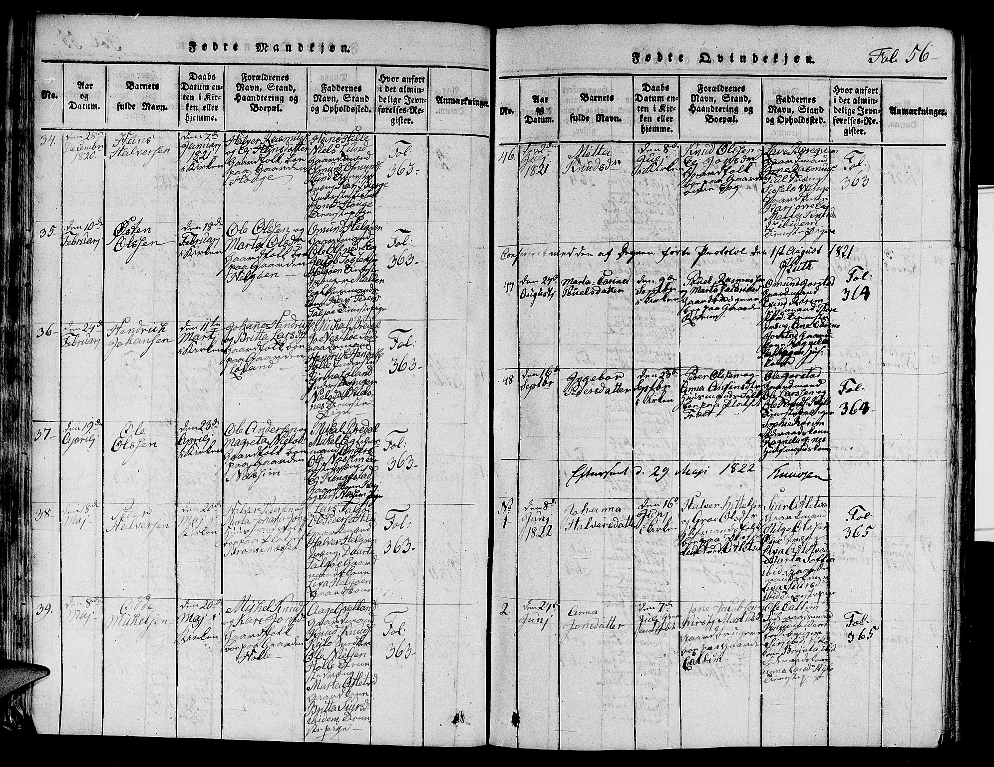 Nedstrand sokneprestkontor, AV/SAST-A-101841/01/V: Parish register (copy) no. B 1 /2, 1816-1847, p. 56