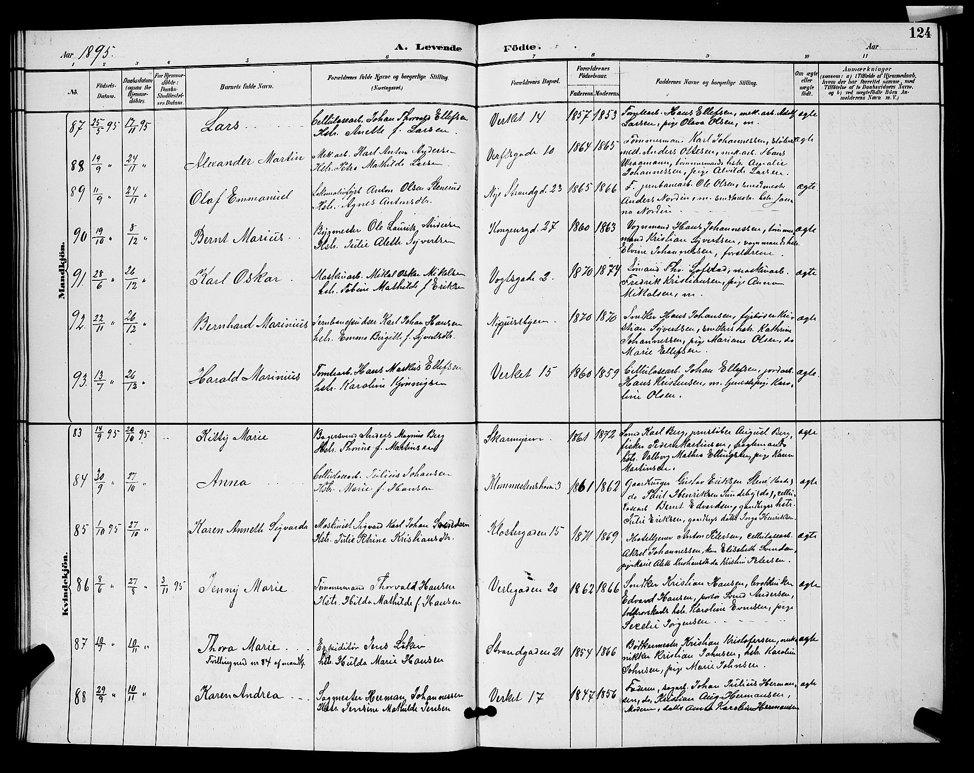 Moss prestekontor Kirkebøker, AV/SAO-A-2003/G/Ga/L0006: Parish register (copy) no. I 6, 1889-1900, p. 124