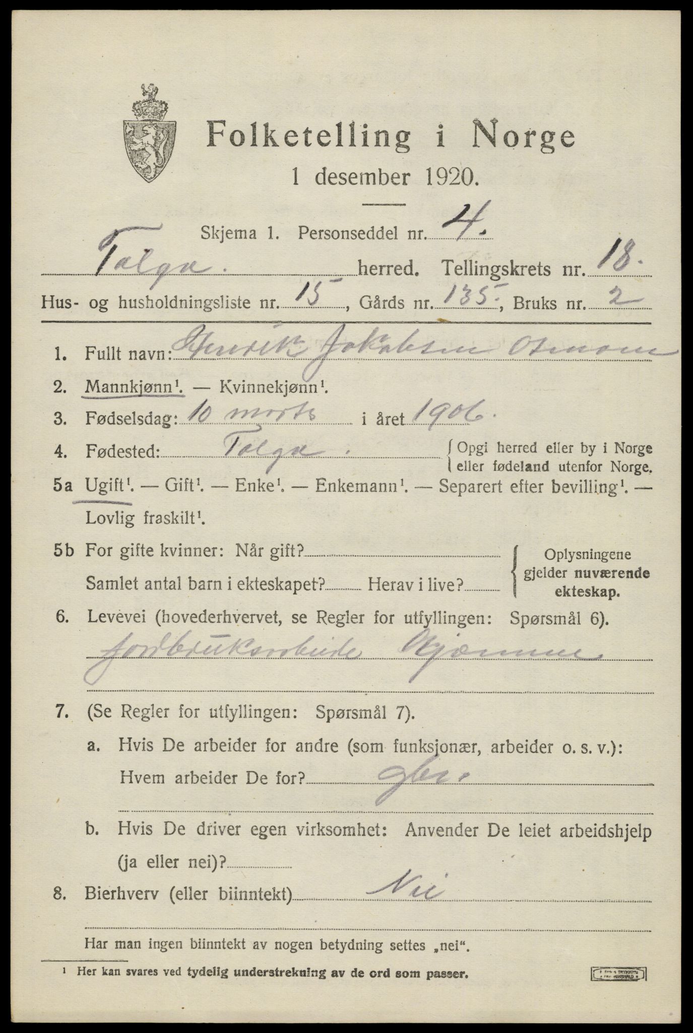 SAH, 1920 census for Tolga, 1920, p. 8417