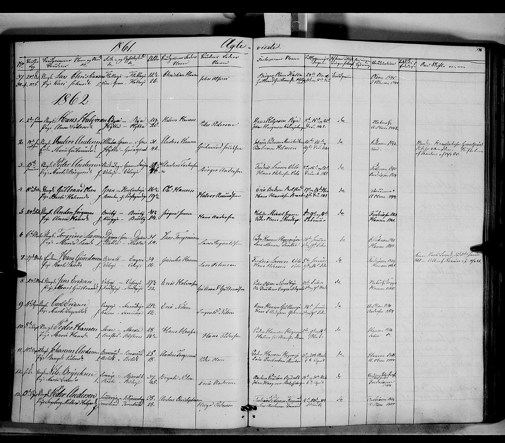 Jevnaker prestekontor, SAH/PREST-116/H/Ha/Haa/L0007: Parish register (official) no. 7, 1858-1876, p. 176