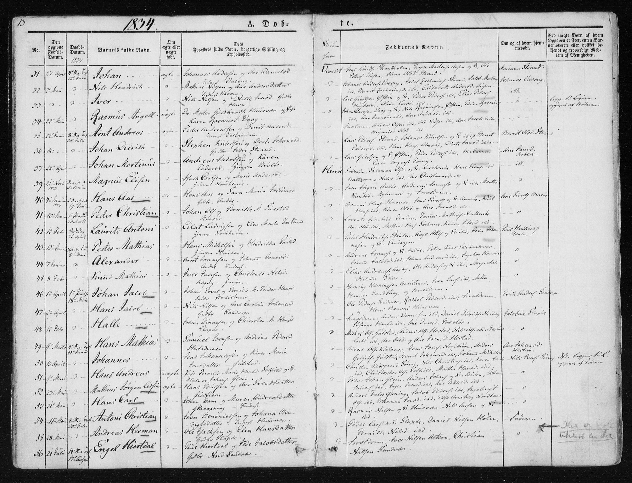 Ministerialprotokoller, klokkerbøker og fødselsregistre - Nordland, SAT/A-1459/830/L0446: Parish register (official) no. 830A10, 1831-1865, p. 13