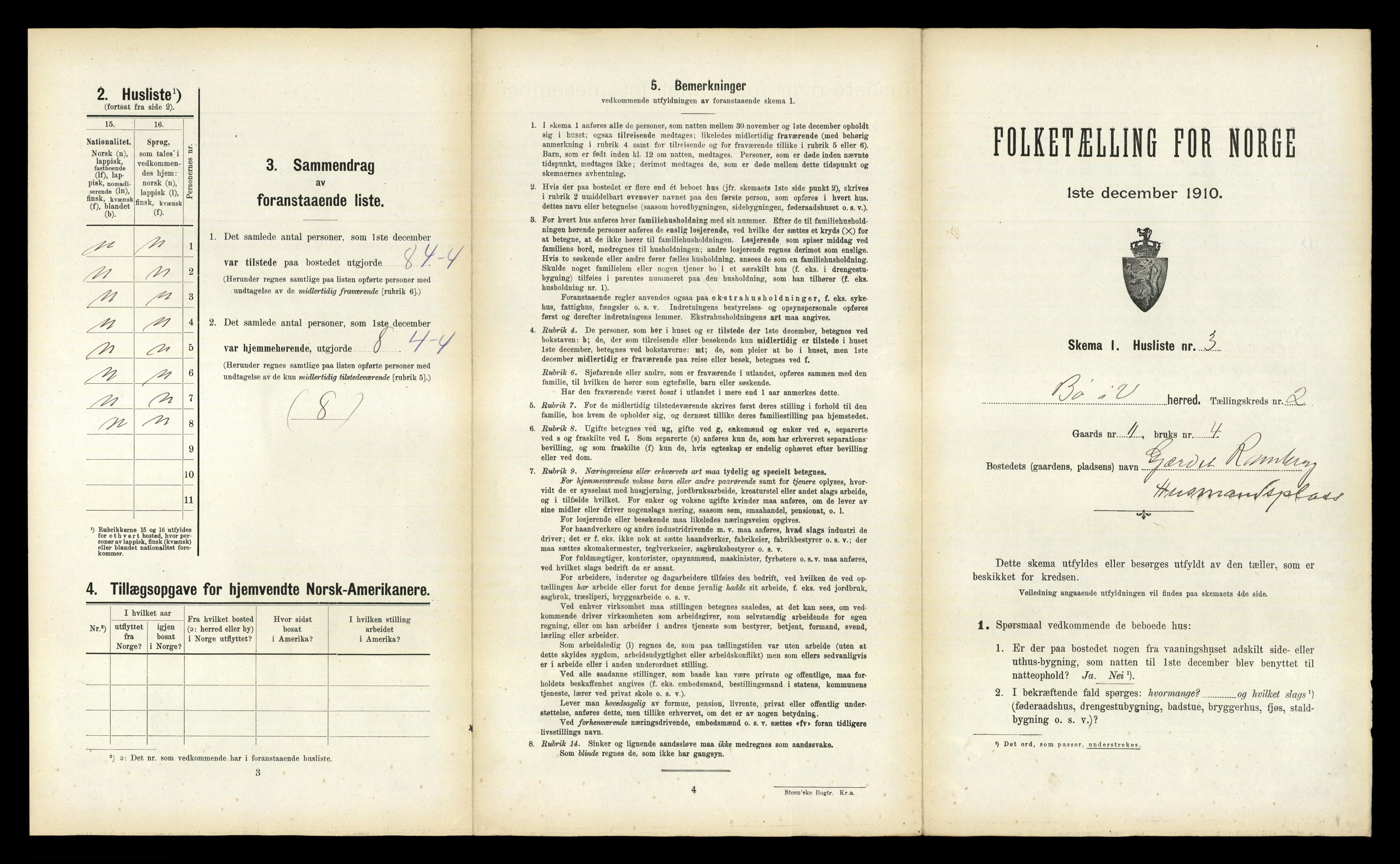 RA, 1910 census for Bø, 1910, p. 179