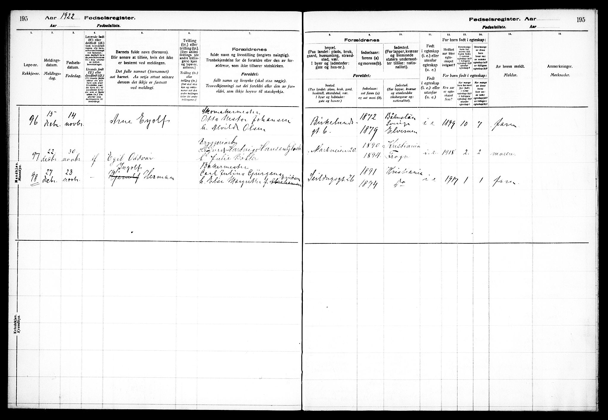 Paulus prestekontor Kirkebøker, AV/SAO-A-10871/J/Ja/L0001: Birth register no. 1, 1916-1923, p. 195