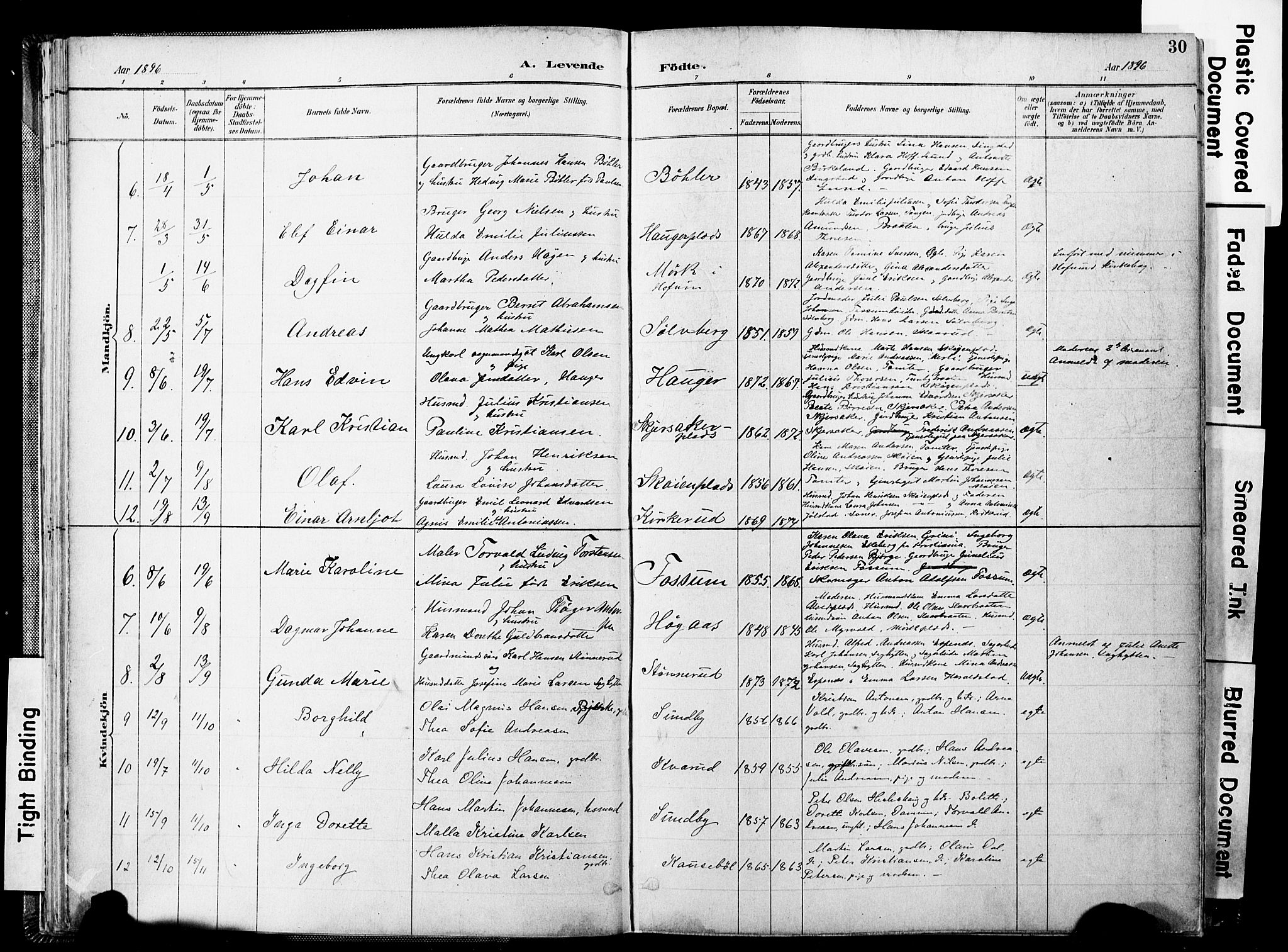 Spydeberg prestekontor Kirkebøker, SAO/A-10924/F/Fa/L0008: Parish register (official) no. I 8, 1886-1900, p. 30