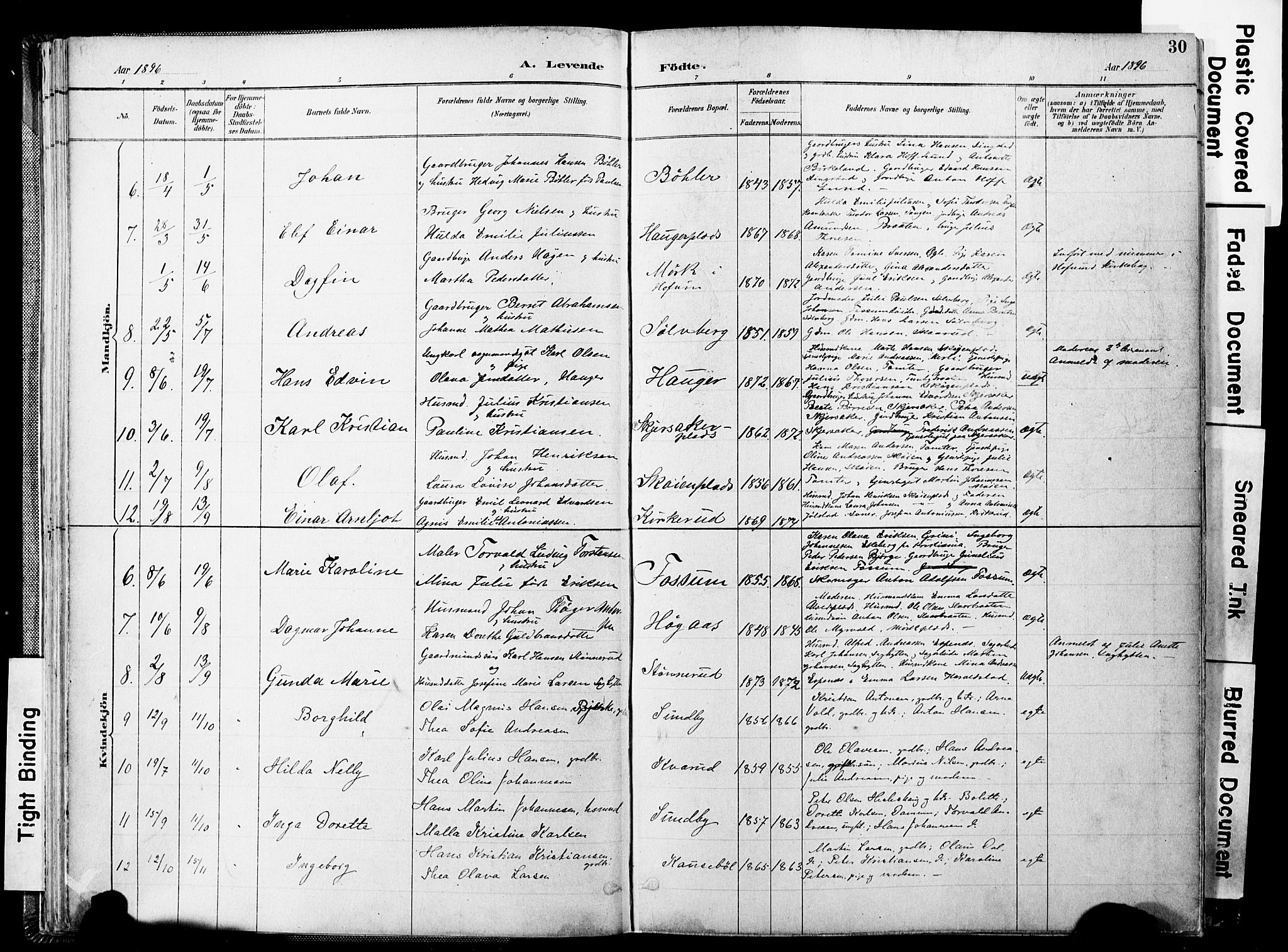 Spydeberg prestekontor Kirkebøker, AV/SAO-A-10924/F/Fa/L0008: Parish register (official) no. I 8, 1886-1900, p. 30