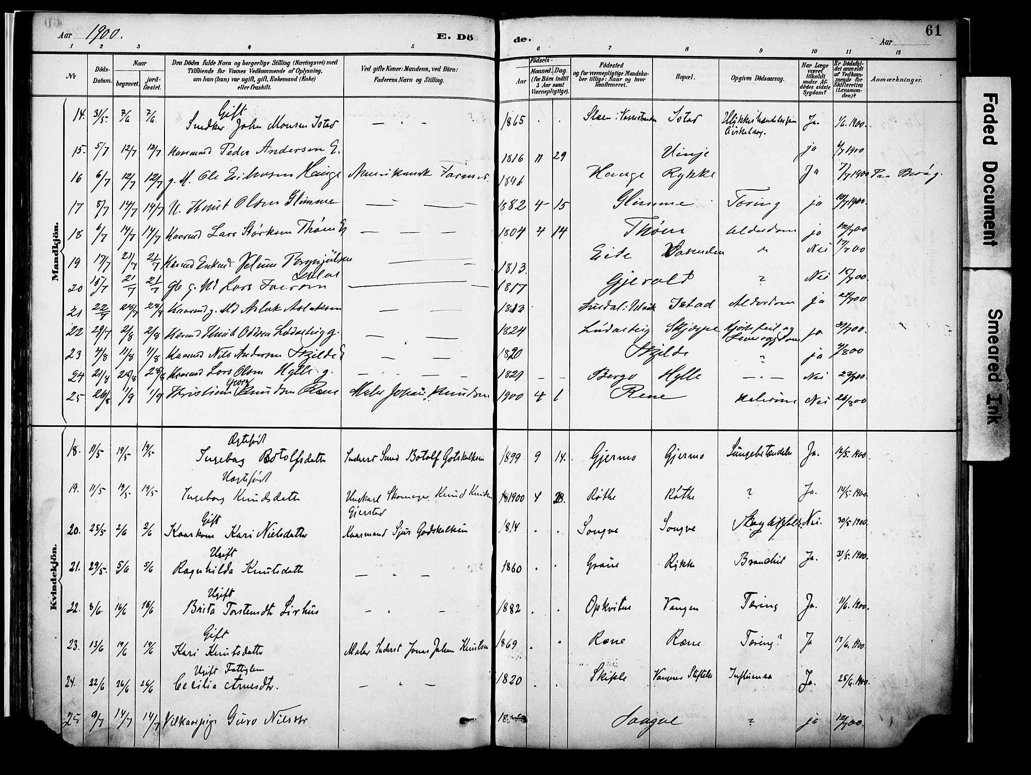 Voss sokneprestembete, AV/SAB-A-79001/H/Haa: Parish register (official) no. A 22, 1887-1909, p. 61