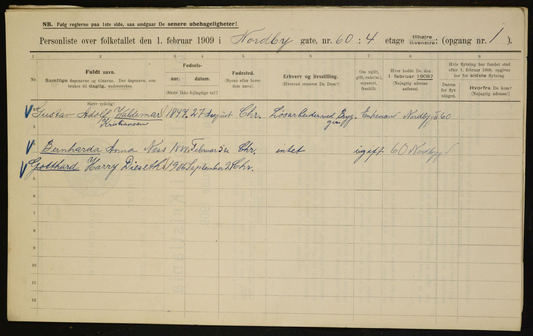 OBA, Municipal Census 1909 for Kristiania, 1909, p. 65308