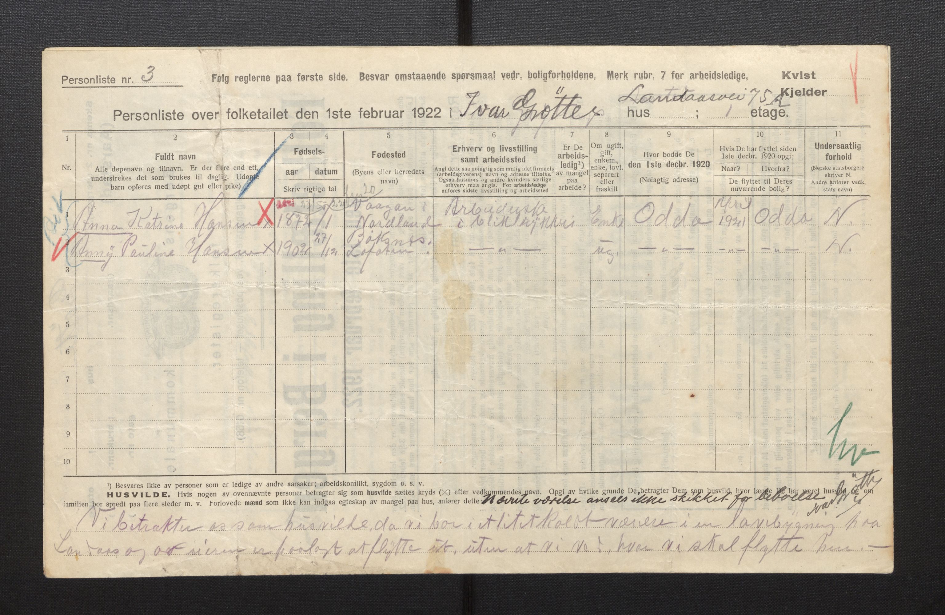 SAB, Municipal Census 1922 for Bergen, 1922, p. 55274