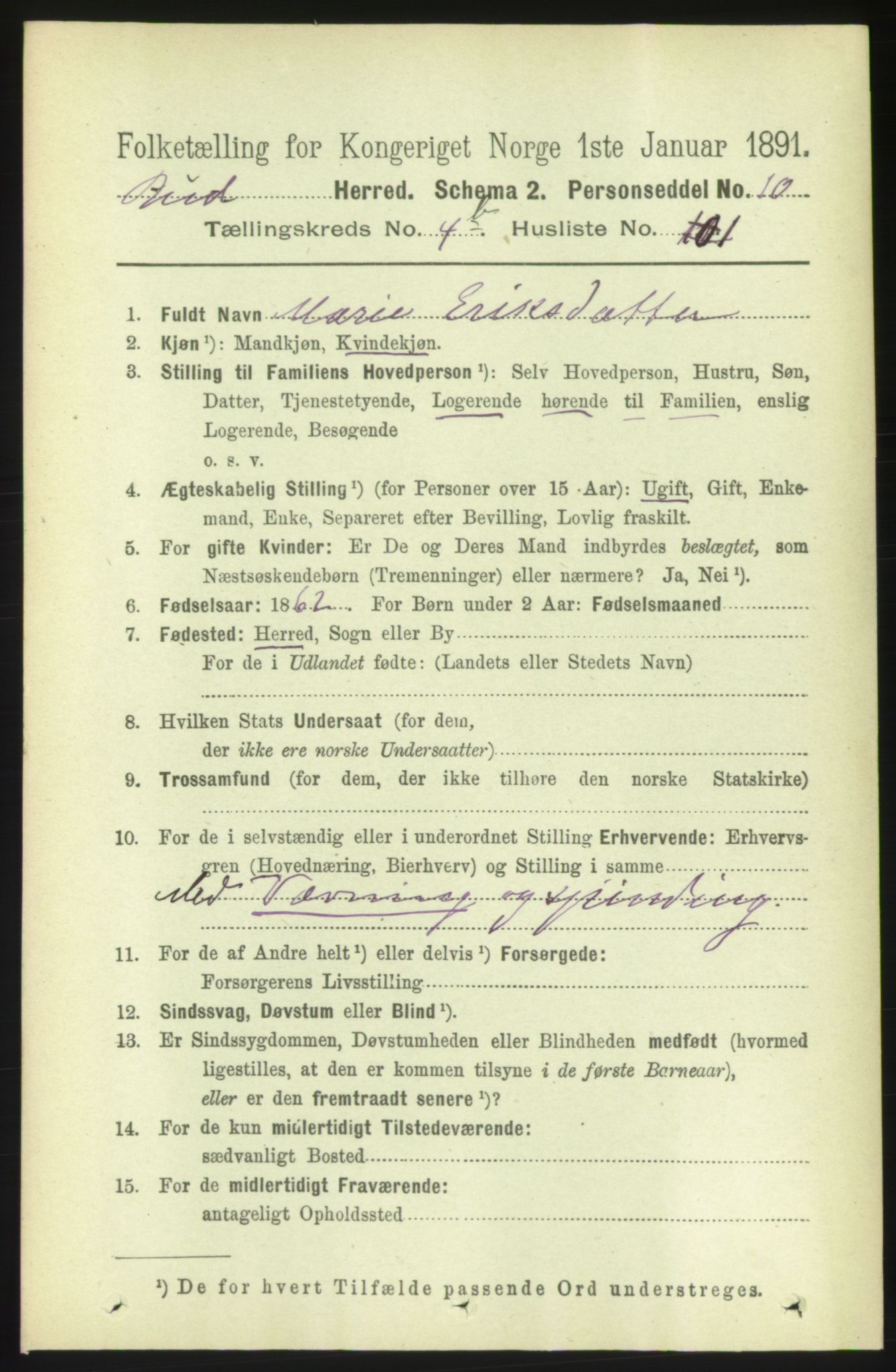 RA, 1891 census for 1549 Bud, 1891, p. 2815