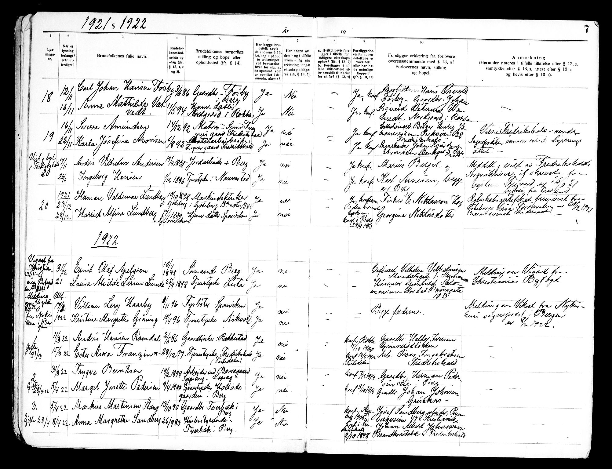 Berg prestekontor Kirkebøker, SAO/A-10902/H/Ha/L0002: Banns register no. I 2, 1919-1966, p. 7