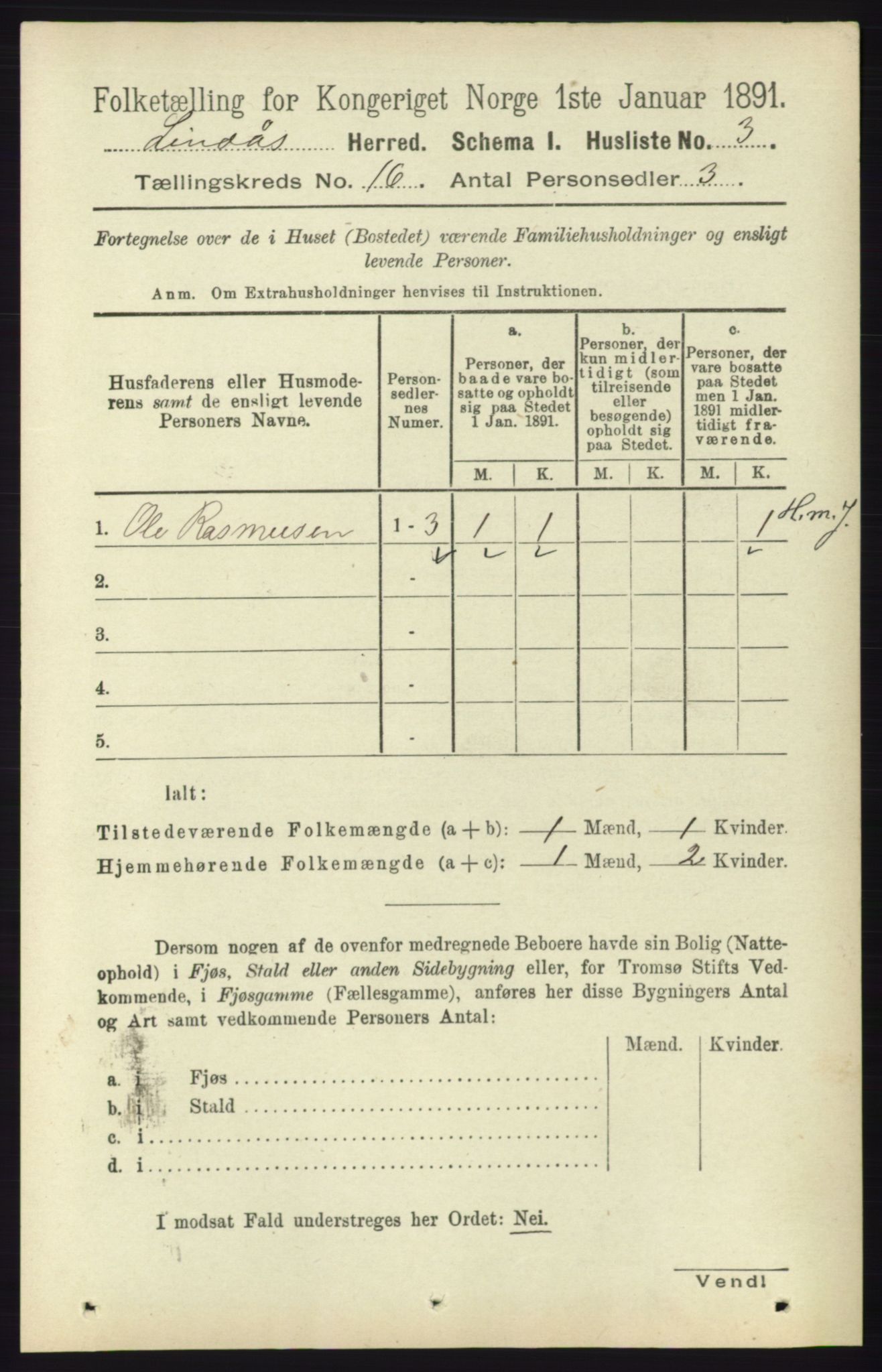 RA, 1891 census for 1263 Lindås, 1891, p. 5643