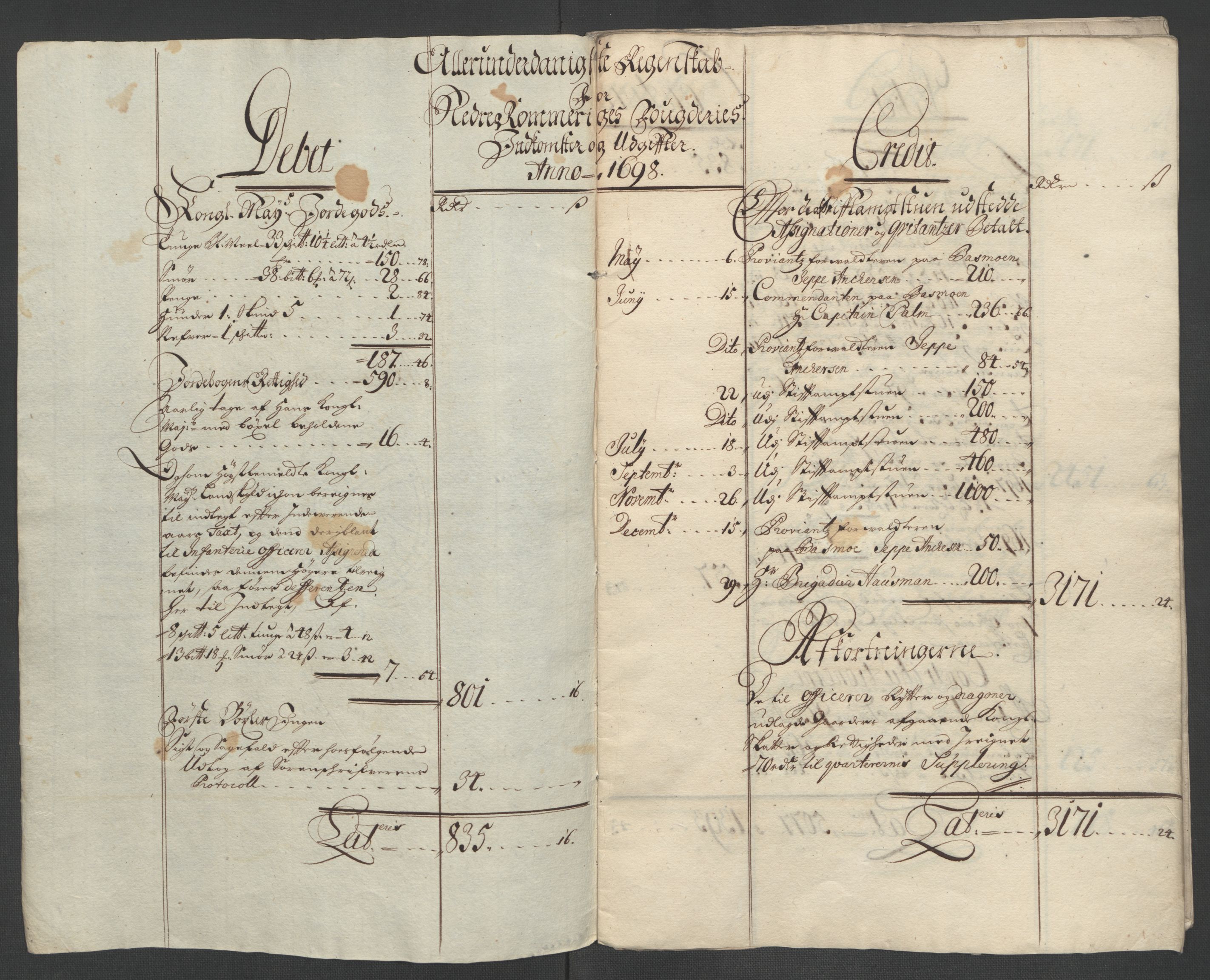 Rentekammeret inntil 1814, Reviderte regnskaper, Fogderegnskap, AV/RA-EA-4092/R11/L0581: Fogderegnskap Nedre Romerike, 1698, p. 4