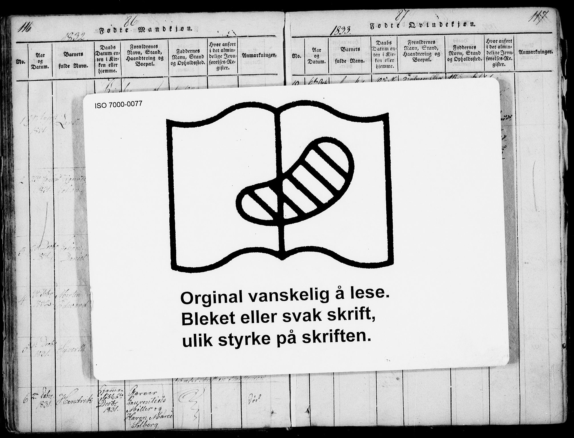 Larvik kirkebøker, AV/SAKO-A-352/F/Fb/L0002: Parish register (official) no. II 2, 1818-1842, p. 116-117