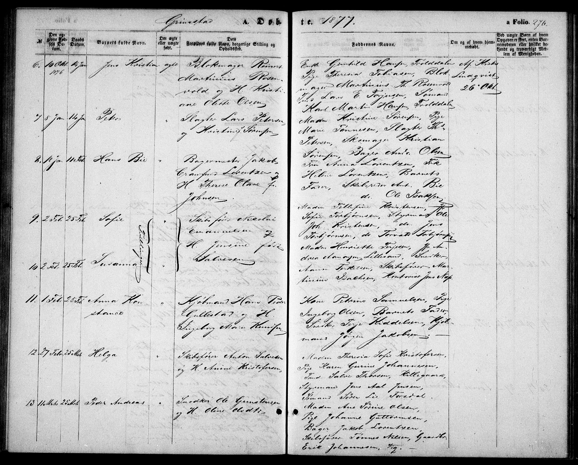 Fjære sokneprestkontor, AV/SAK-1111-0011/F/Fb/L0009: Parish register (copy) no. B 9, 1867-1870, p. 276