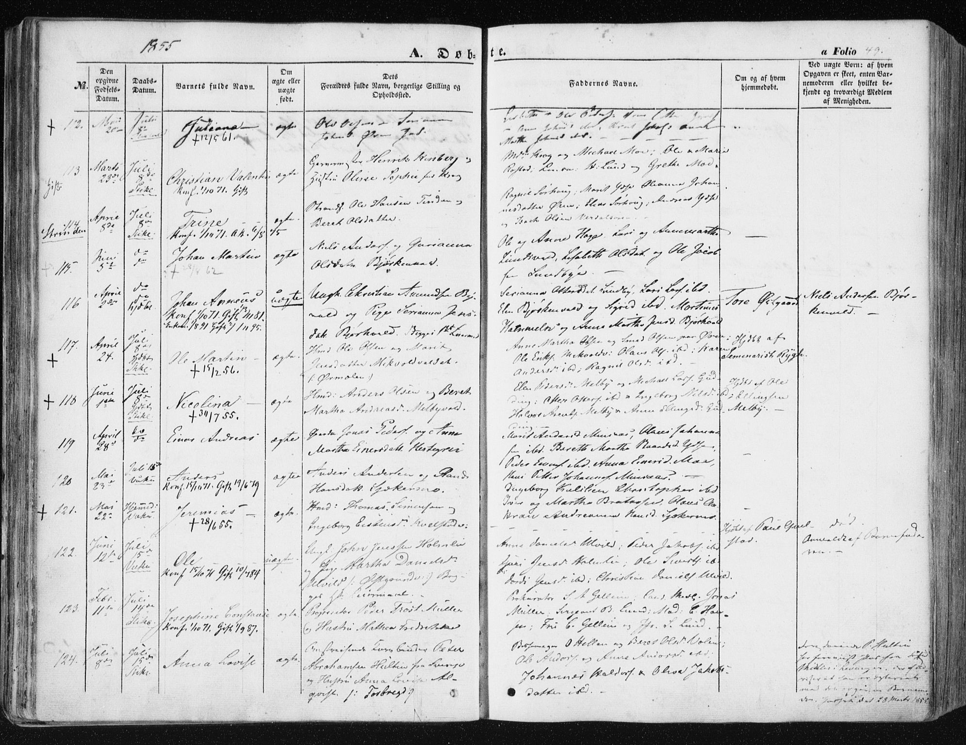 Ministerialprotokoller, klokkerbøker og fødselsregistre - Nord-Trøndelag, SAT/A-1458/723/L0240: Parish register (official) no. 723A09, 1852-1860, p. 49