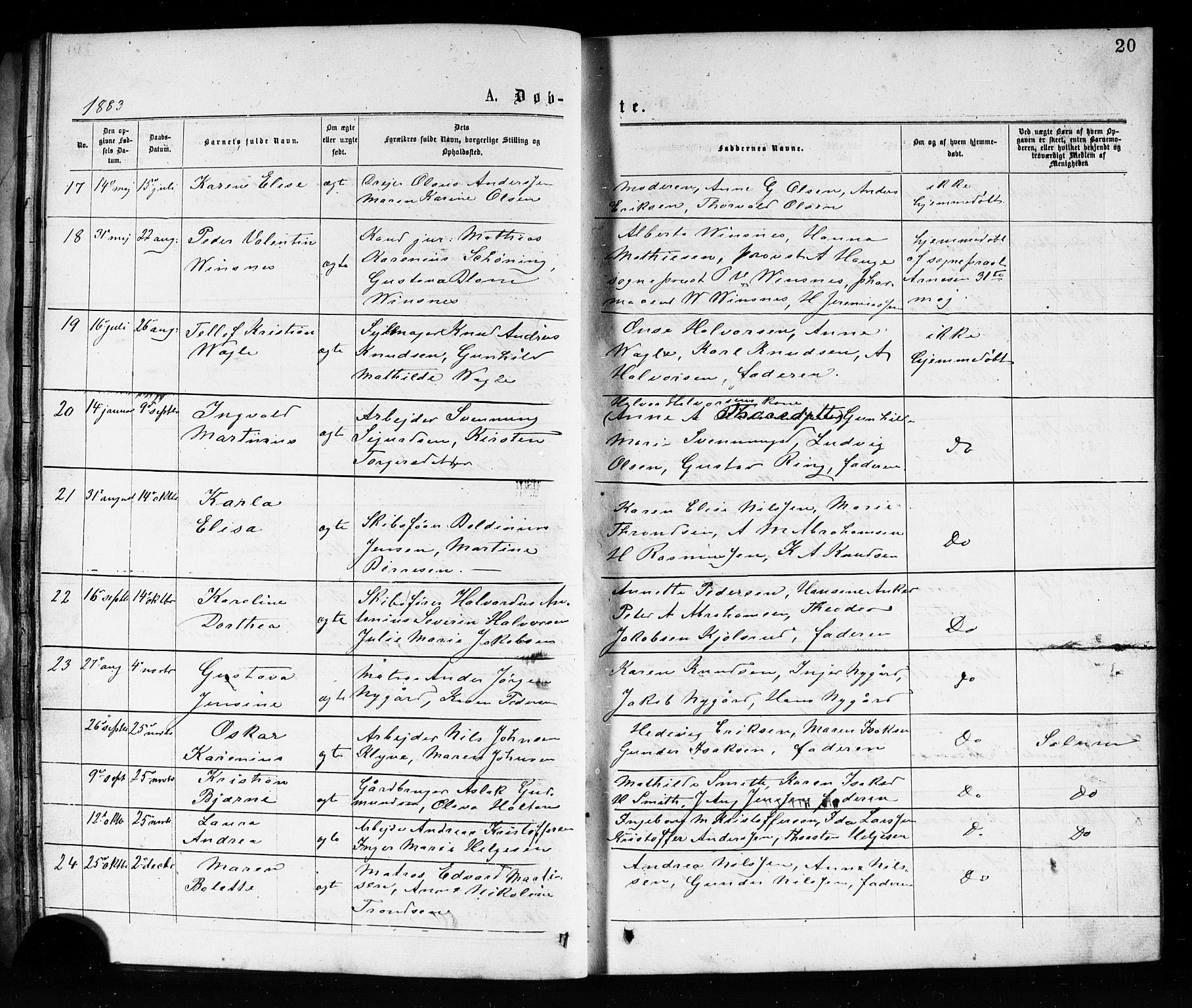 Porsgrunn kirkebøker , SAKO/A-104/G/Ga/L0003: Parish register (copy) no. I 3, 1877-1915, p. 20